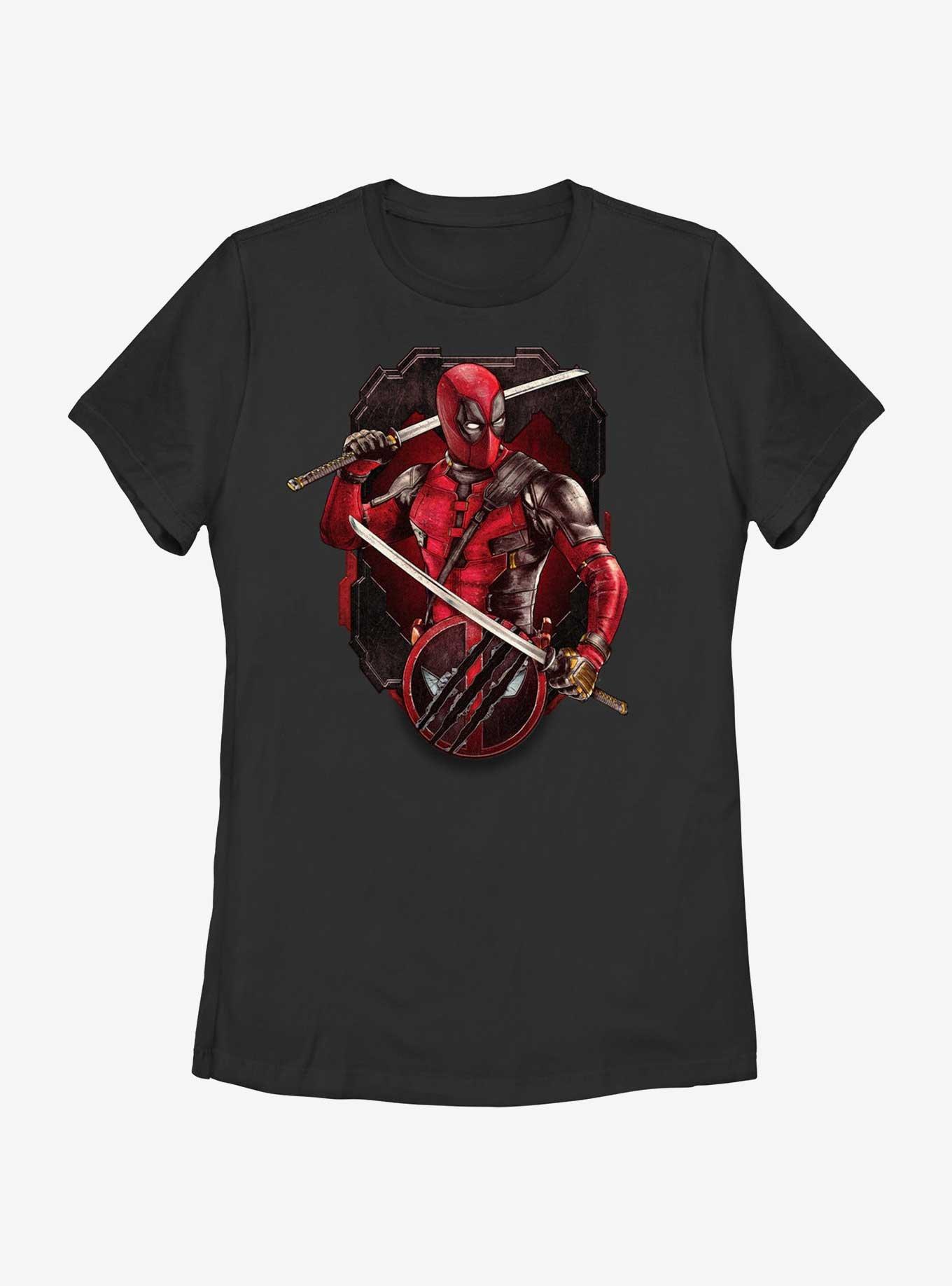 Marvel Deadpool & Wolverine Deadpool Pose Badge Womens T-Shirt, BLACK, hi-res