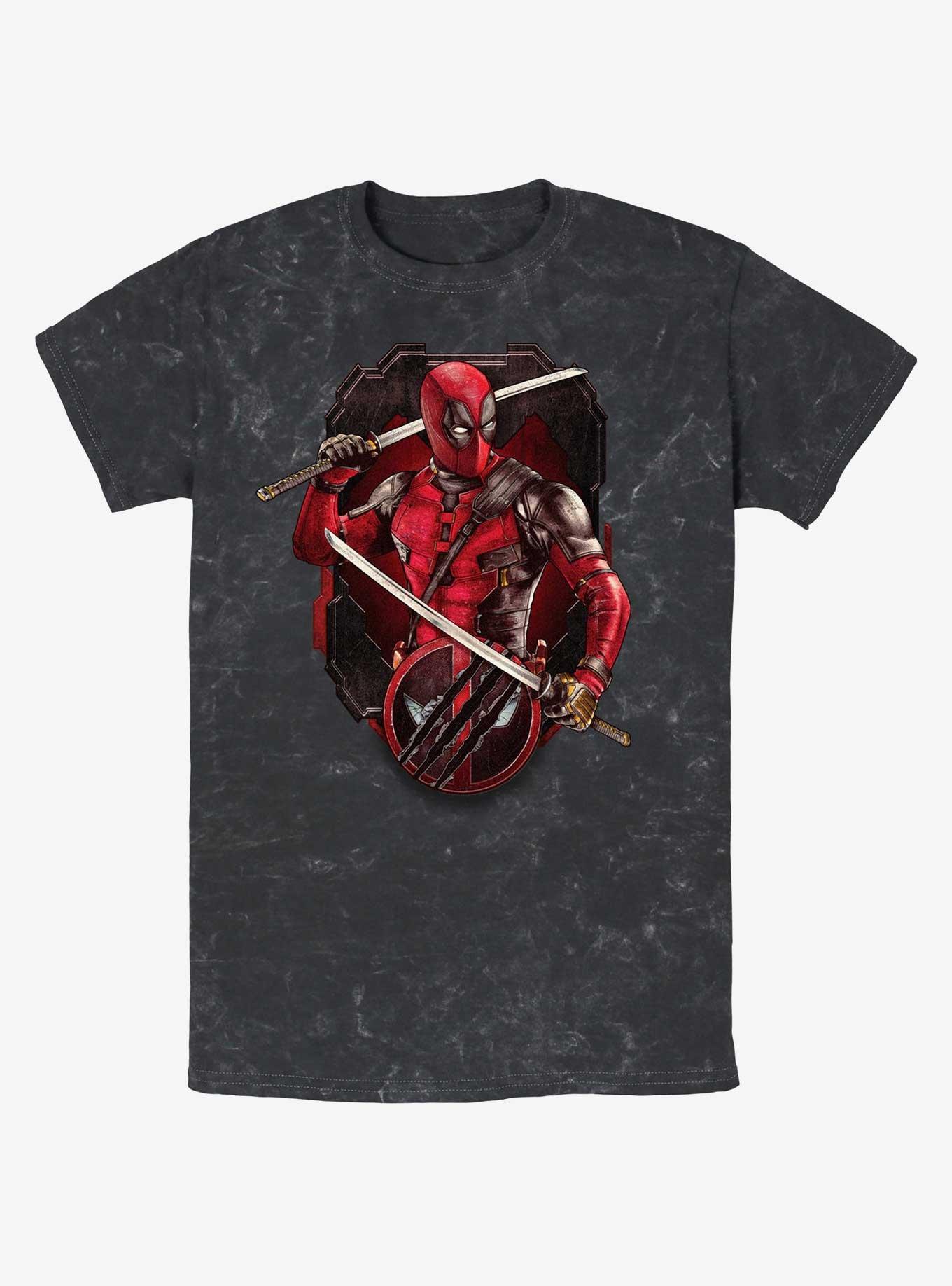 Marvel Deadpool & Wolverine Deadpool Pose Badge Mineral Wash T-Shirt, BLACK, hi-res