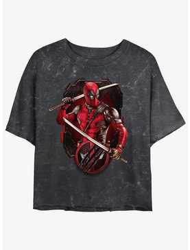 Marvel Deadpool & Wolverine Deadpool Pose Badge Womens Mineral Wash Crop T-Shirt, , hi-res