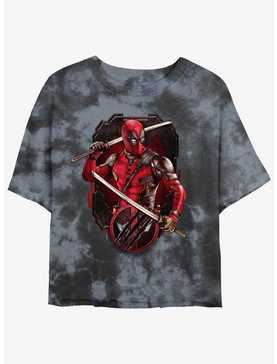 Marvel Deadpool & Wolverine Deadpool Pose Badge Womens Tie-Dye Crop T-Shirt, , hi-res