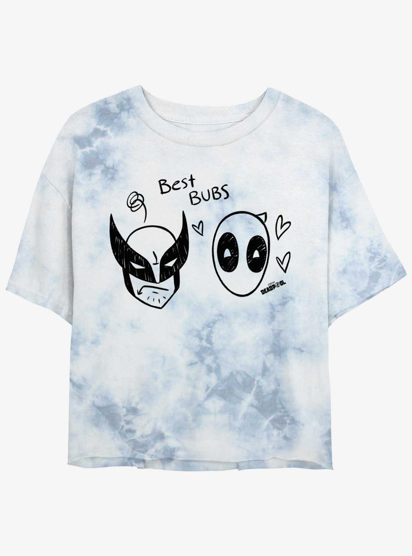 Marvel Deadpool & Wolverine Best Bubs Scribbles Womens Tie-Dye Crop T-Shirt, WHITEBLUE, hi-res