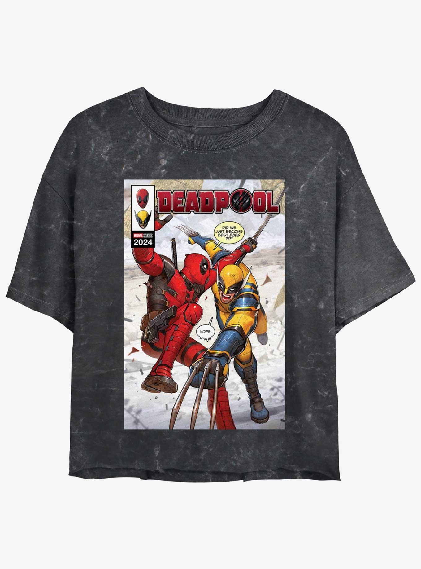 Marvel Deadpool & Wolverine Best Friends Comic Womens Mineral Wash Crop T-Shirt