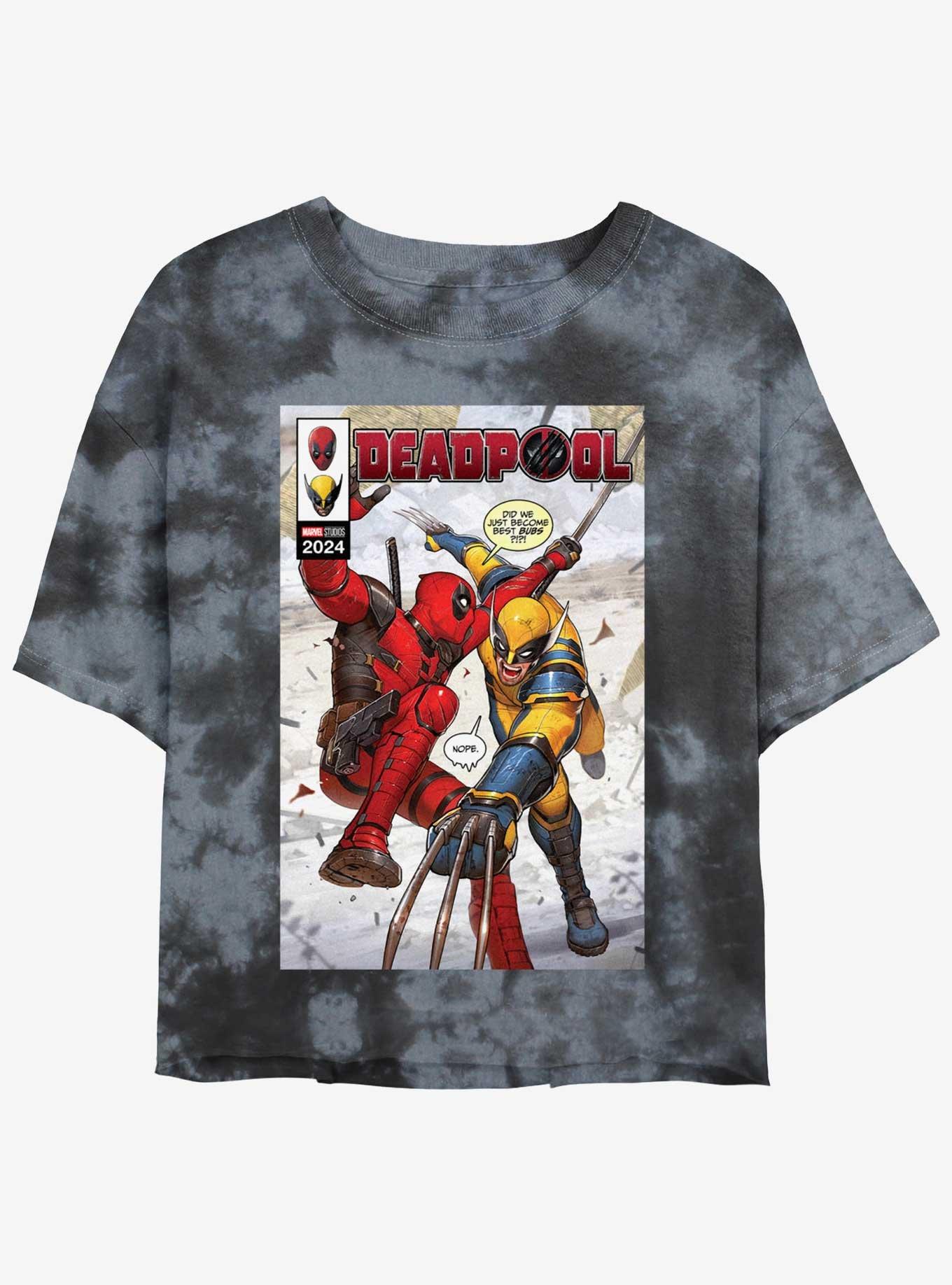 Marvel Deadpool & Wolverine Best Friends Comic Womens Tie-Dye Crop T-Shirt, BLKCHAR, hi-res