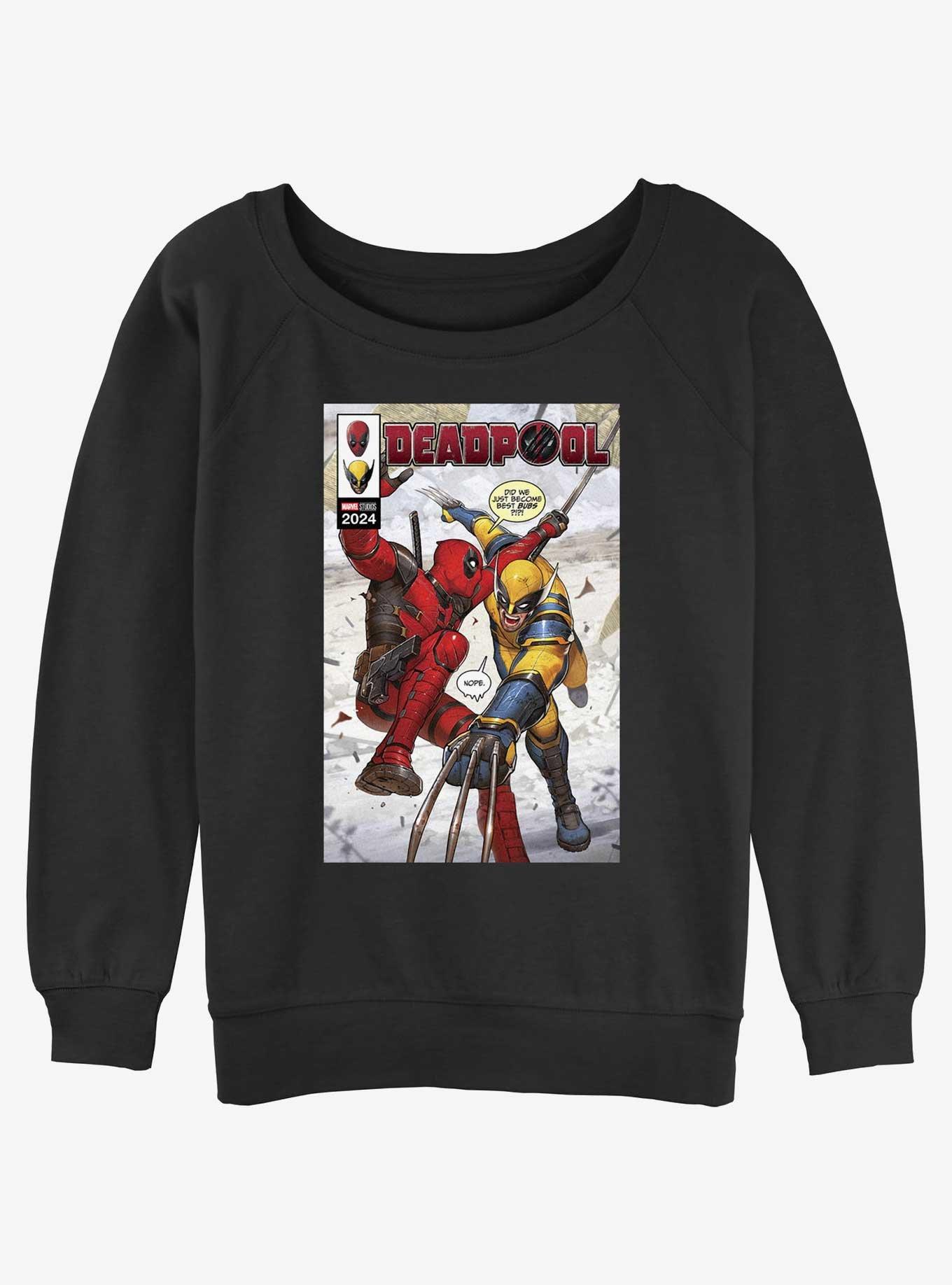 Marvel Deadpool & Wolverine Best Friends Comic Womens Slouchy Sweatshirt, BLACK, hi-res