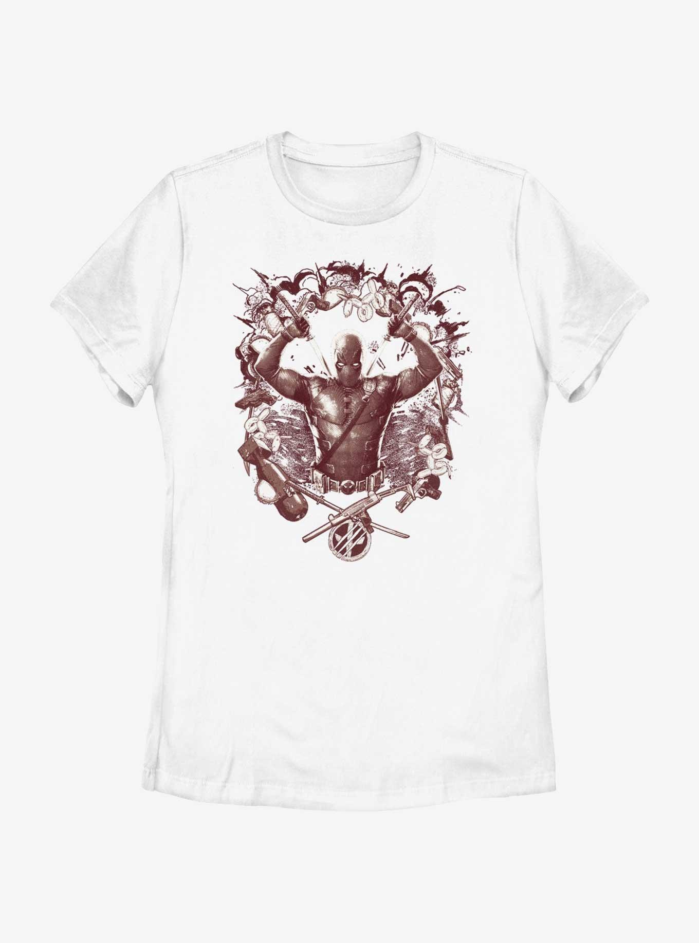 Marvel Deadpool & Wolverine Weapons Explosion Womens T-Shirt, WHITE, hi-res