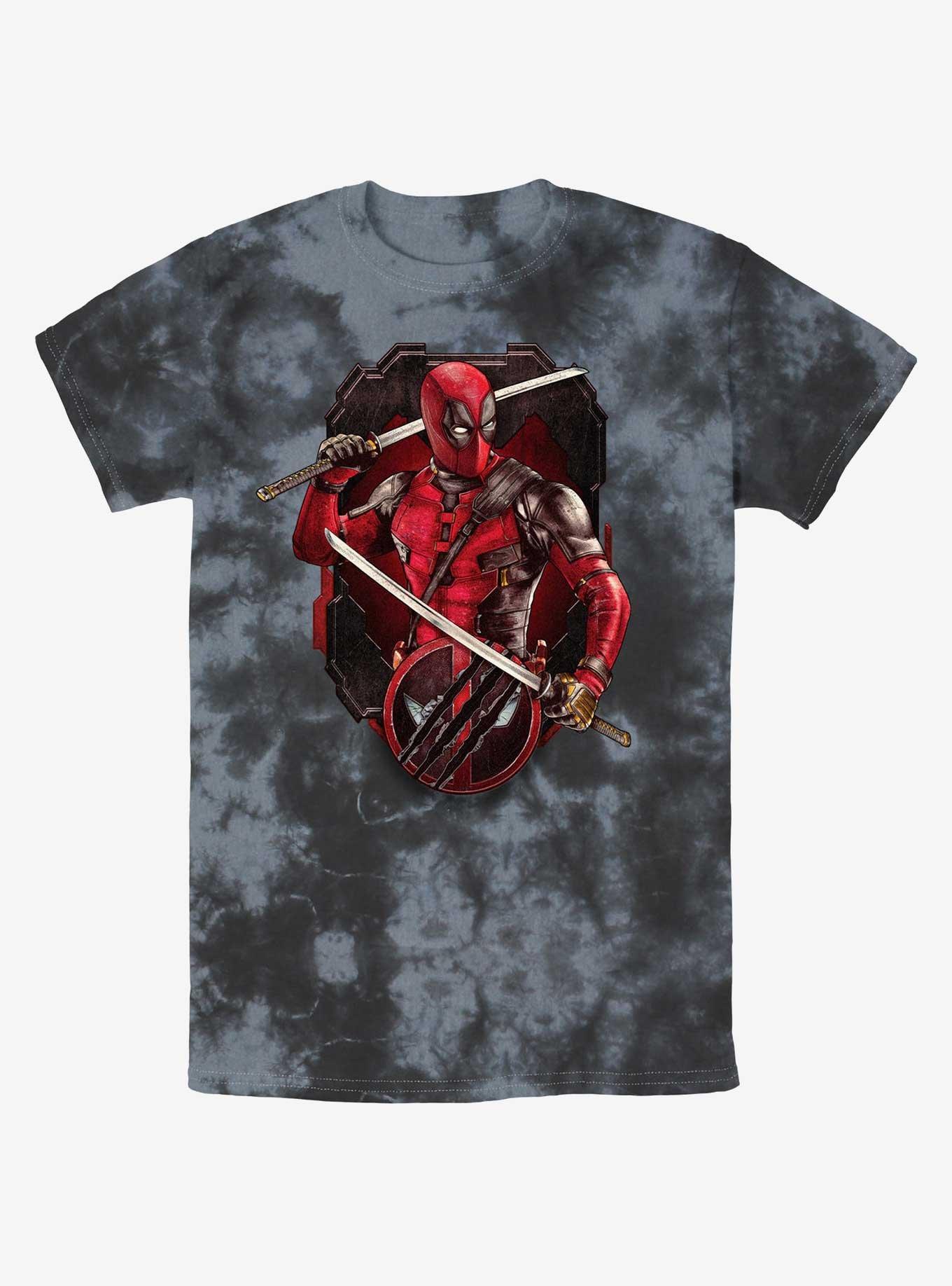 Marvel Deadpool & Wolverine Deadpool Pose Badge Tie-Dye T-Shirt, BLKCHAR, hi-res