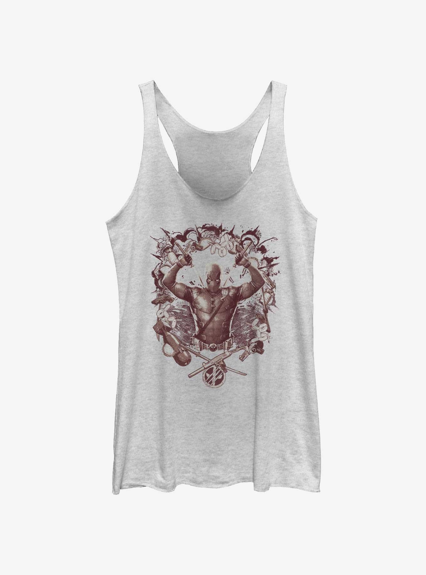 Marvel Deadpool & Wolverine Weapons Explosion Womens Tank Top, WHITE HTR, hi-res