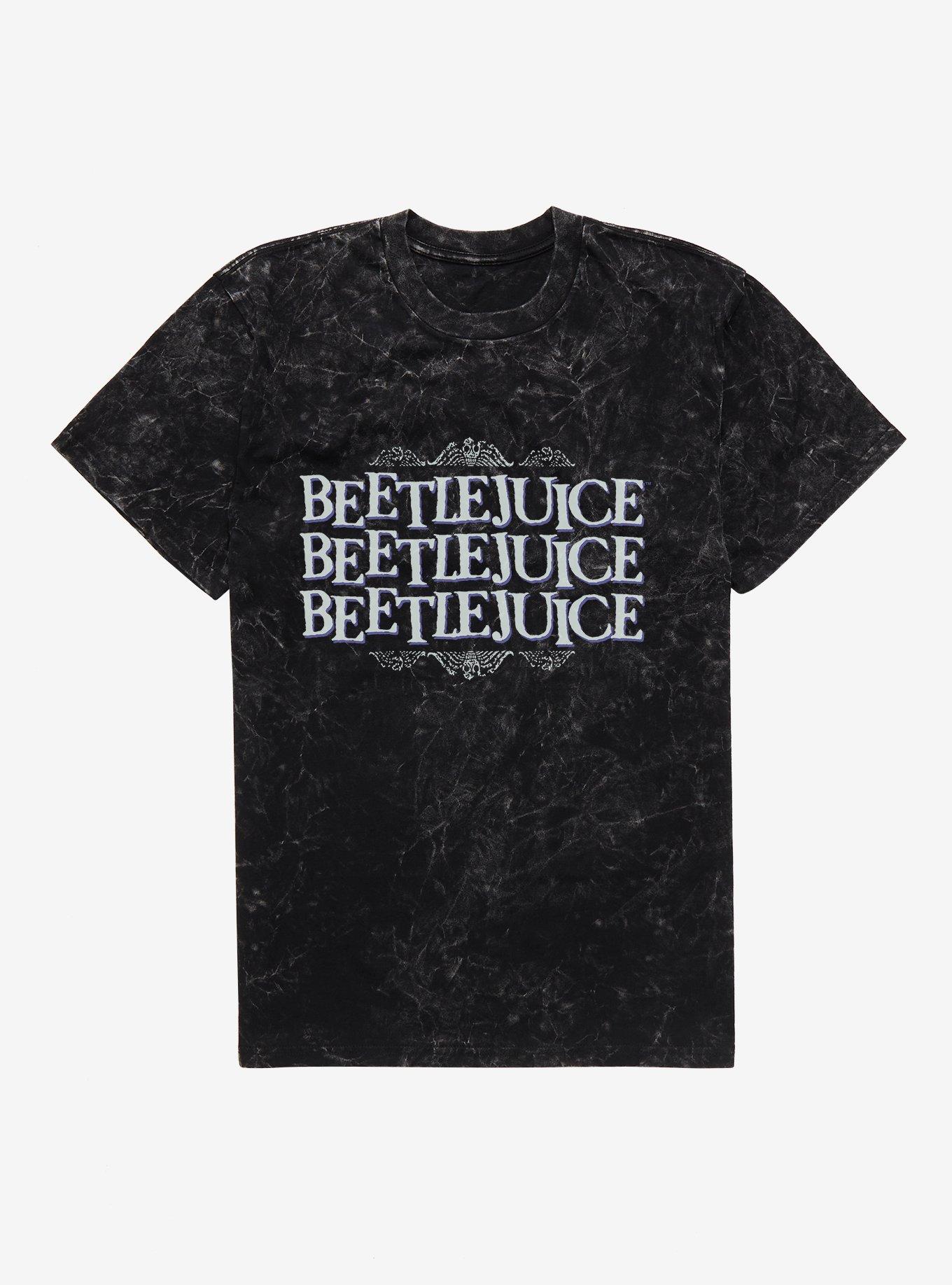 Beetlejuice Say It Three Times Mineral Wash T-Shirt, BLACK MINERAL WASH, hi-res