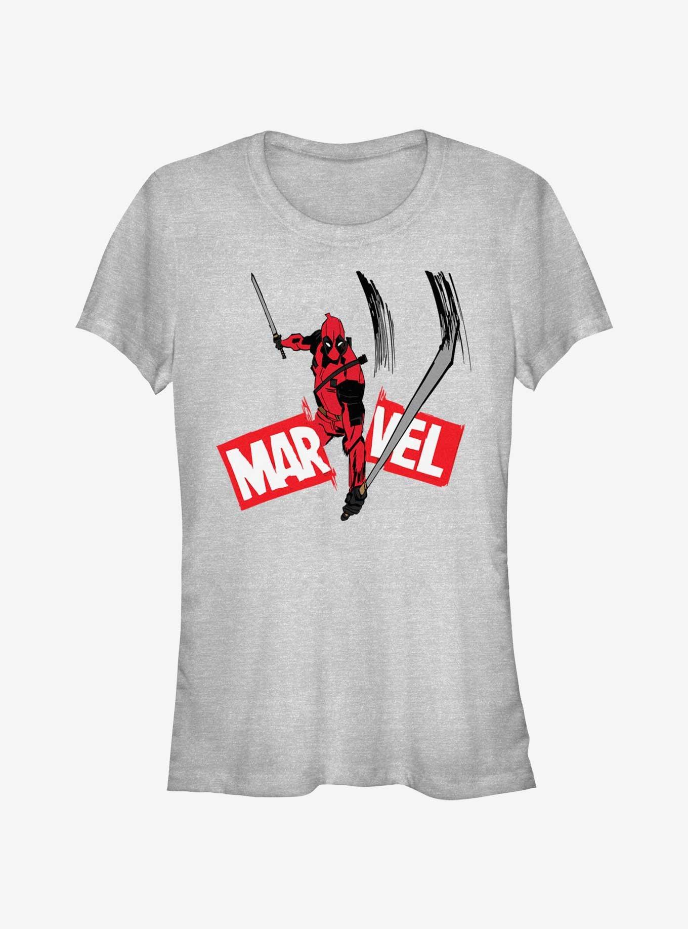 Marvel Deadpool & Wolverine Marvel Logo Slash Girls T-Shirt, ATH HTR, hi-res
