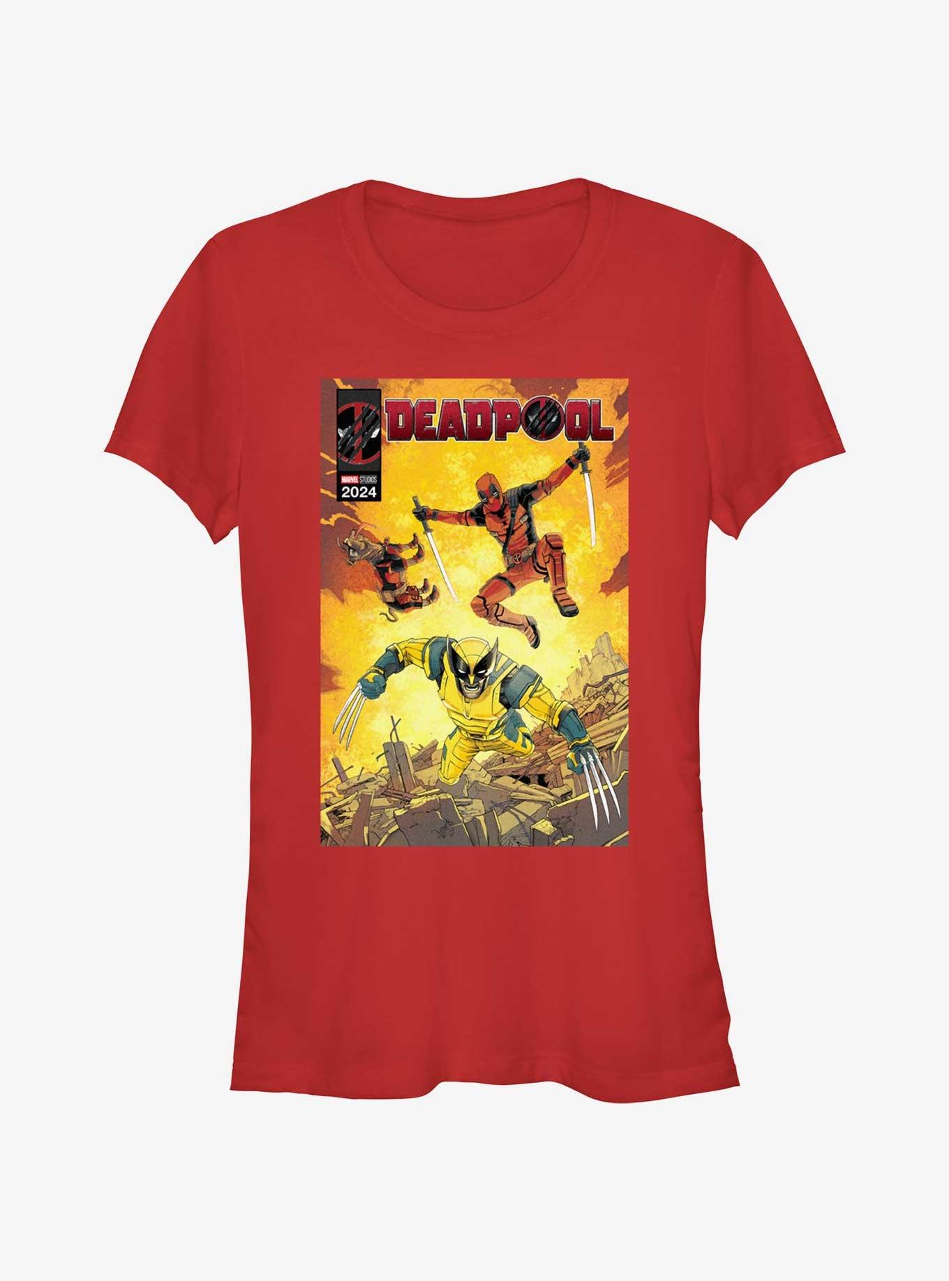 Marvel Deadpool & Wolverine Fighting Poster Girls T-Shirt, , hi-res