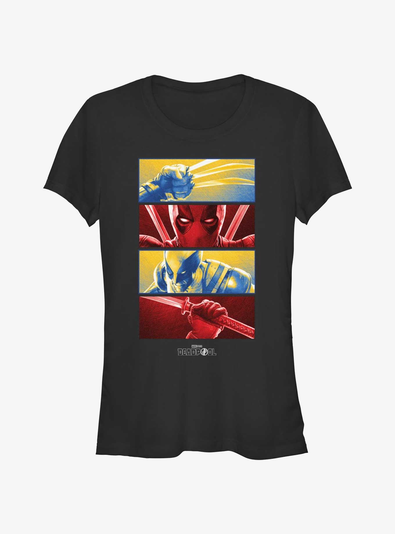 Marvel Deadpool & Wolverine Battle Sequence Panels Girls T-Shirt, BLACK, hi-res