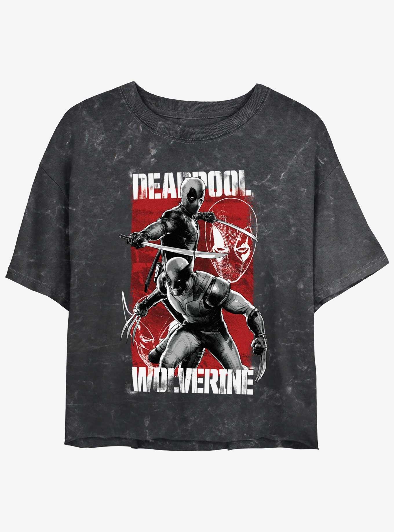 Marvel Deadpool & Wolverine Hero Portrait Girls Mineral Wash Crop T-Shirt, BLACK, hi-res