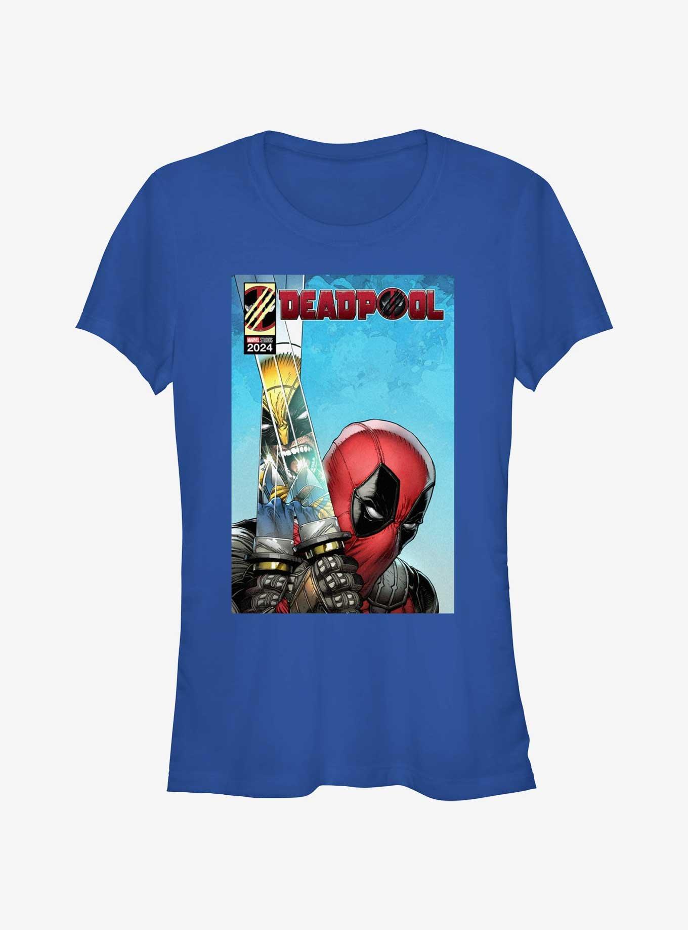 Marvel Deadpool & Wolverine Reflection In The Swords Girls T-Shirt, ROYAL, hi-res