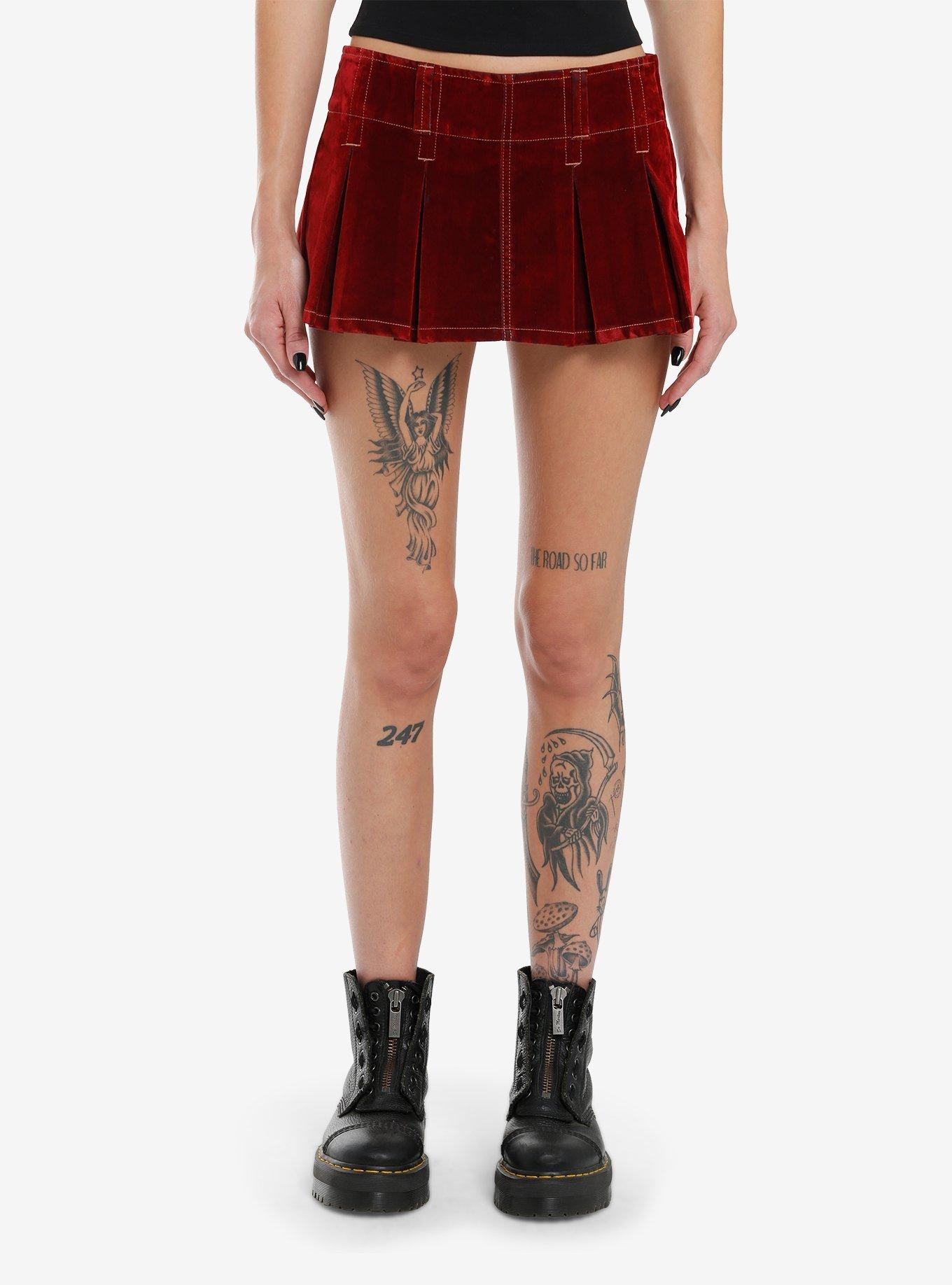 Red Velvet Pleated Micro Skort, , hi-res