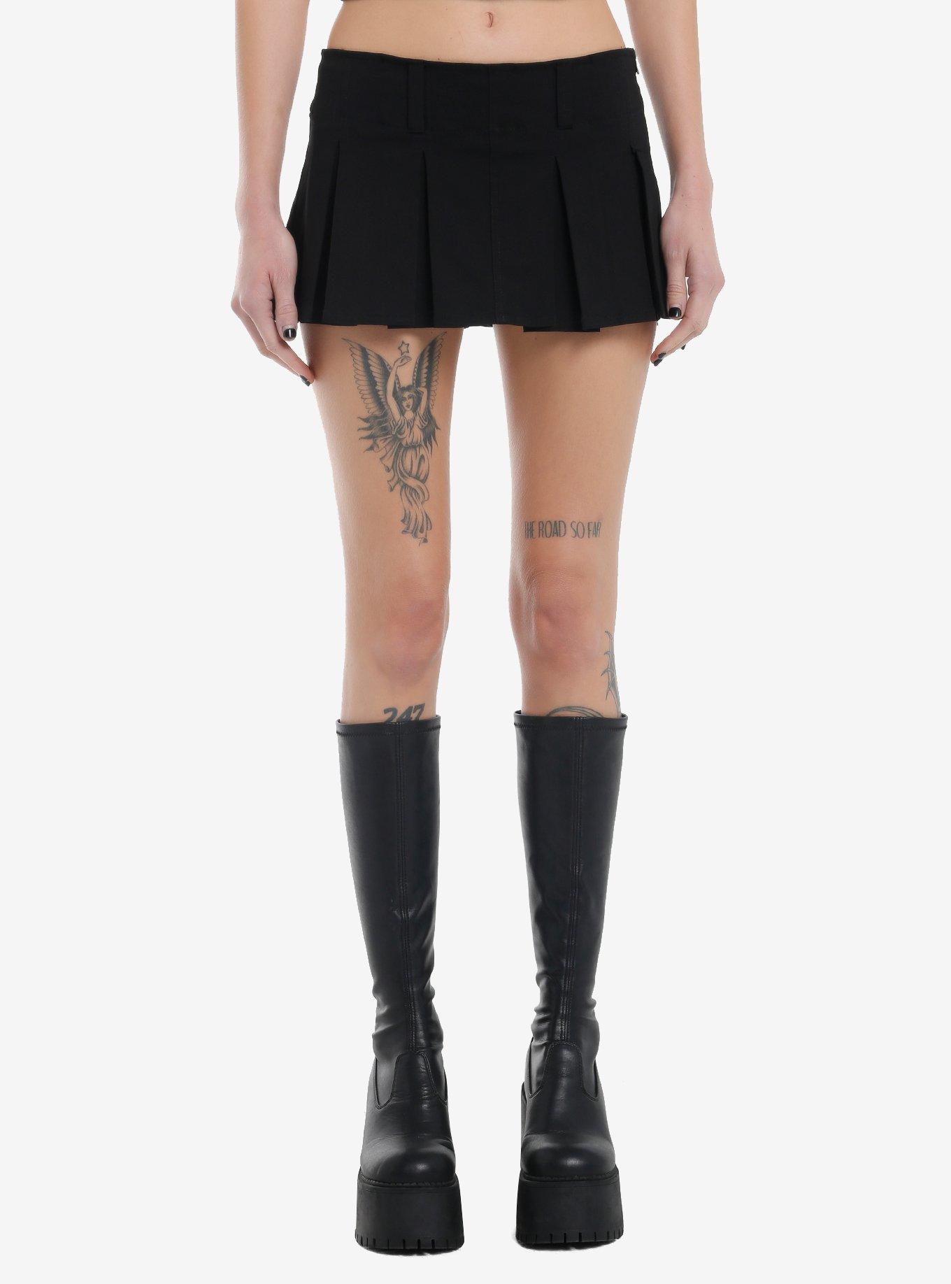 Black Pleated Micro Skort, , hi-res