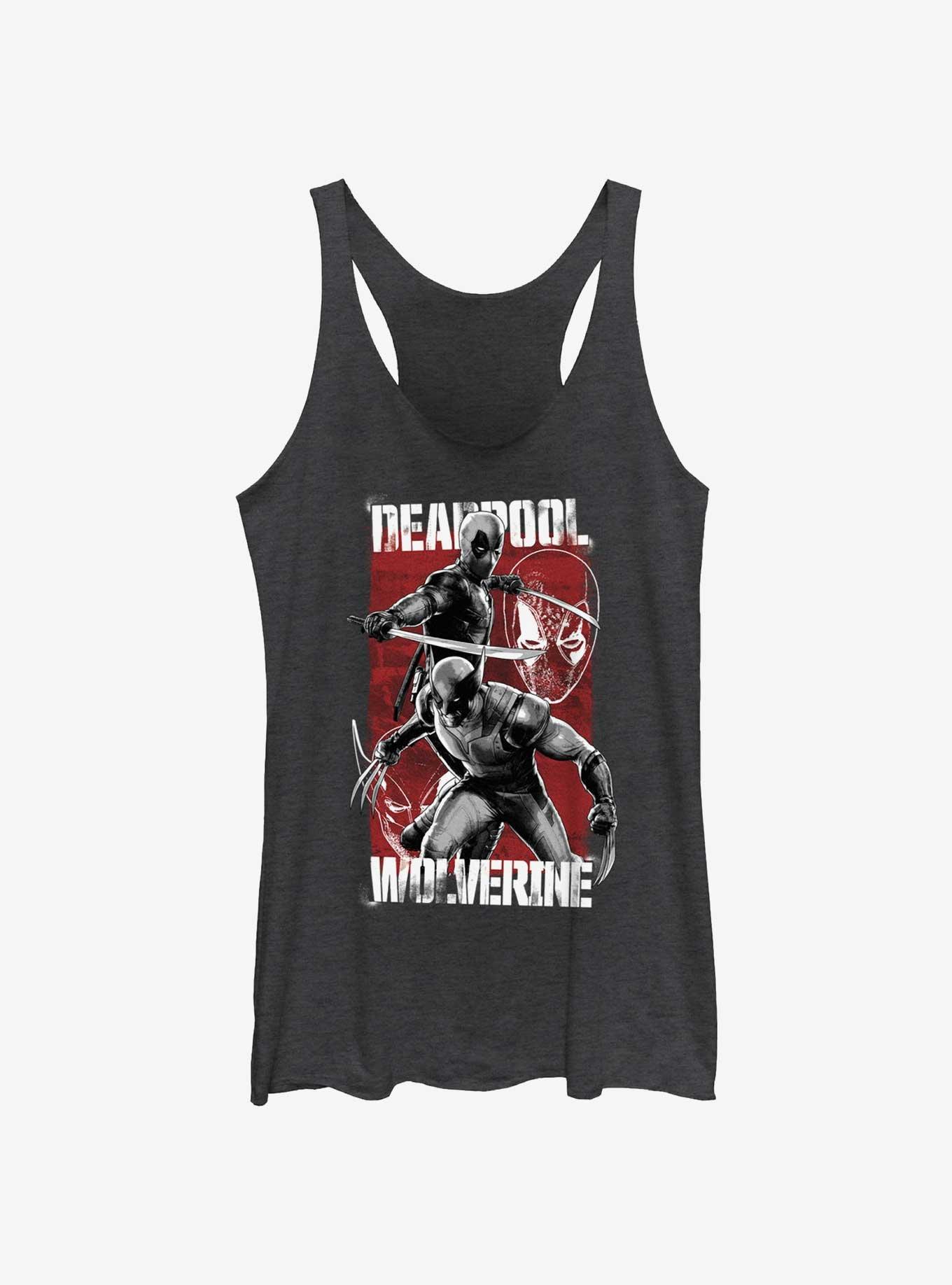 Marvel Deadpool & Wolverine Hero Portrait Girls Tank, BLK HTR, hi-res