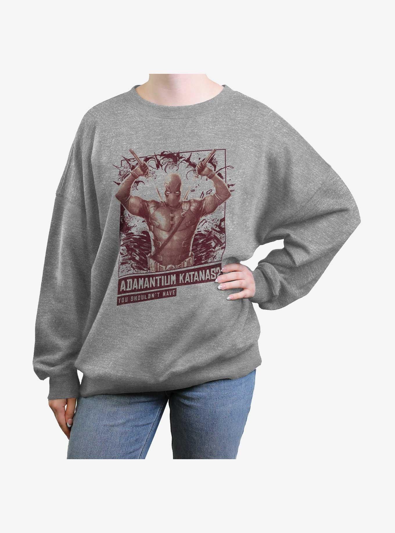 Marvel Deadpool & Wolverine Adamantium Katanas Girls Oversized Sweatshirt, HEATHER GR, hi-res