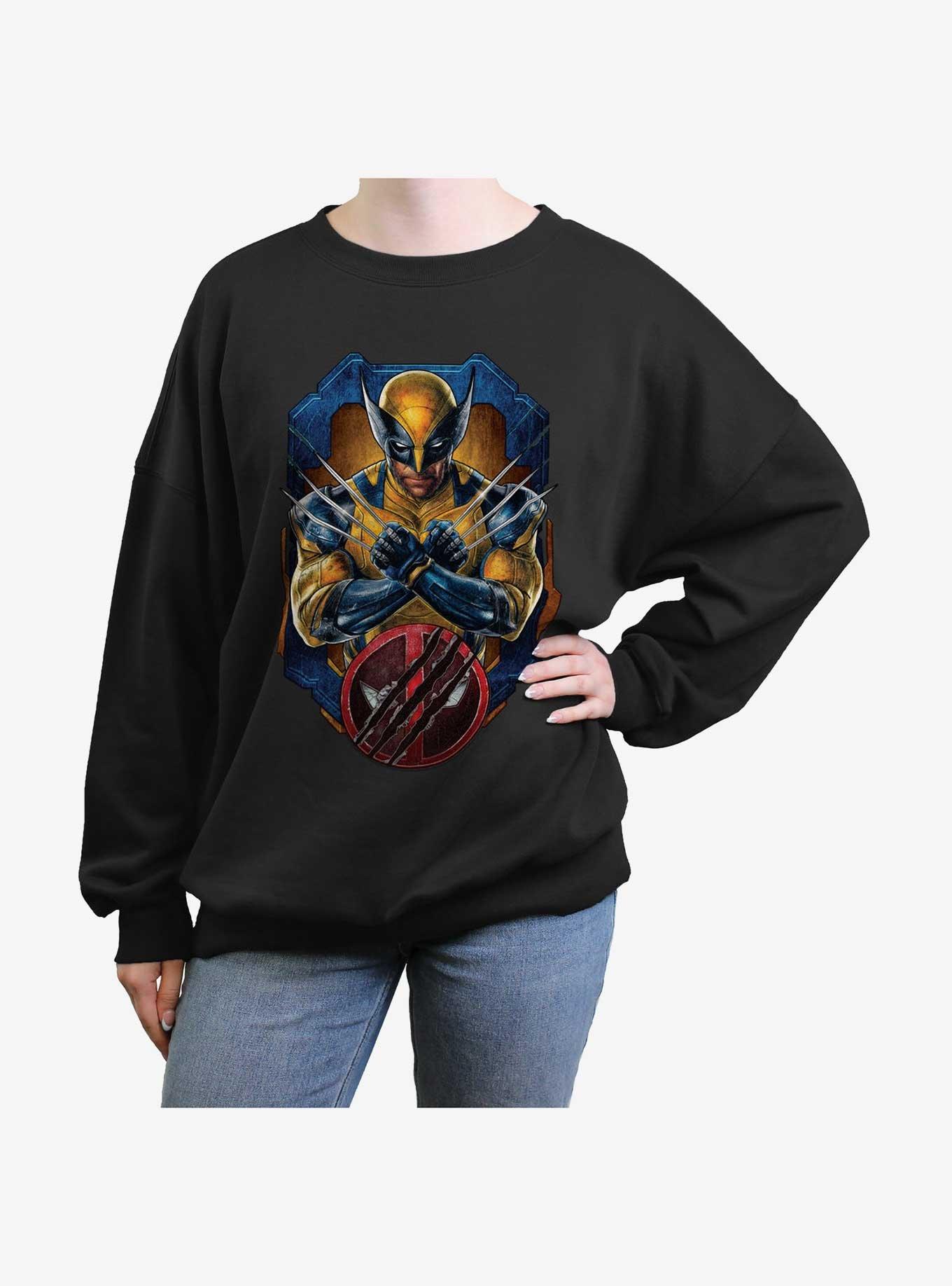 Marvel Deadpool & Wolverine Wolverine Pose Badge Girls Oversized Sweatshirt