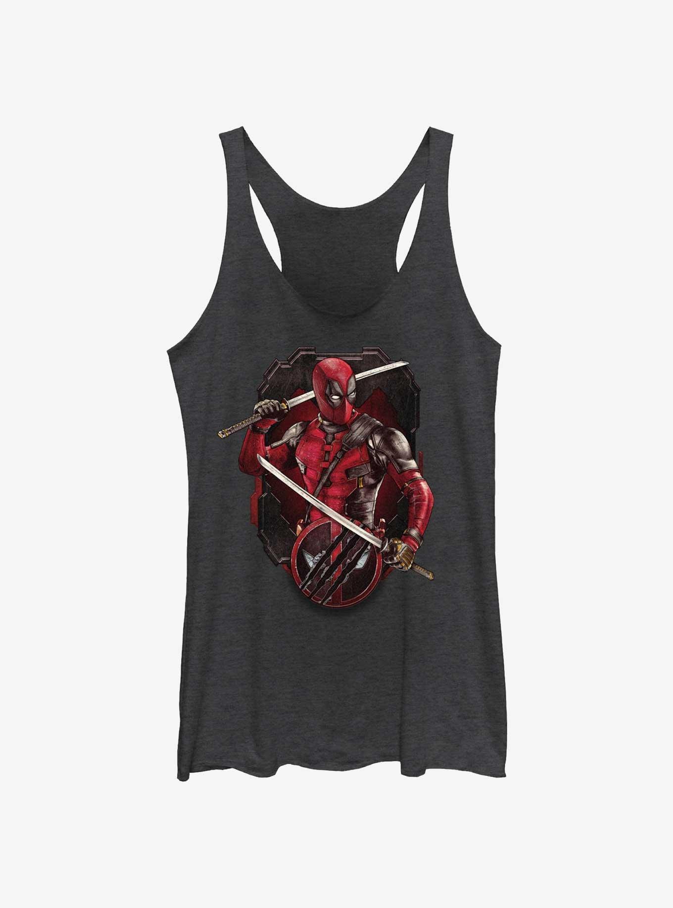 Marvel Deadpool & Wolverine Deadpool Pose Badge Girls Tank, BLK HTR, hi-res