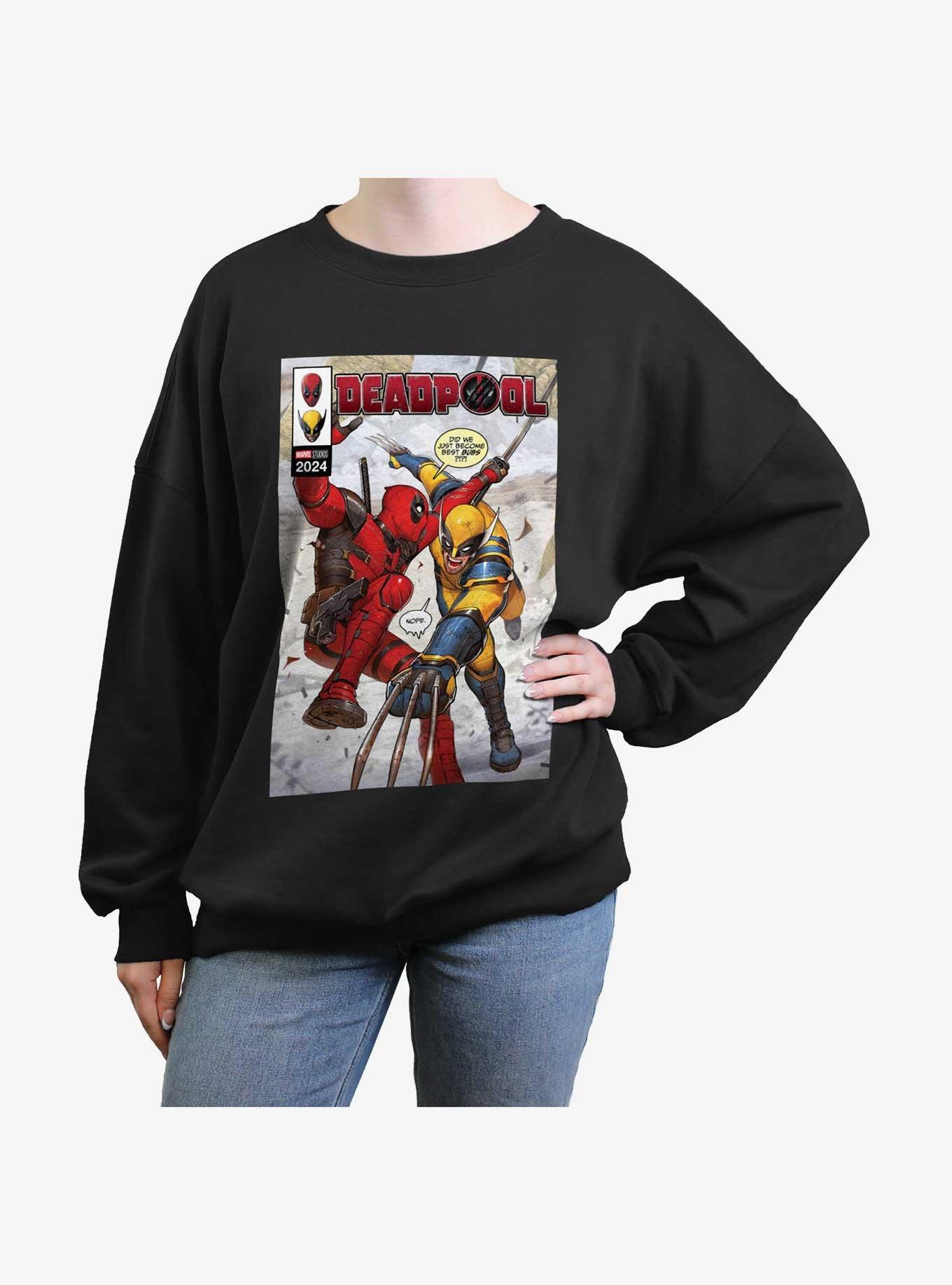 Marvel Deadpool & Wolverine Best Friends Comic Girls Oversized Sweatshirt, BLACK, hi-res