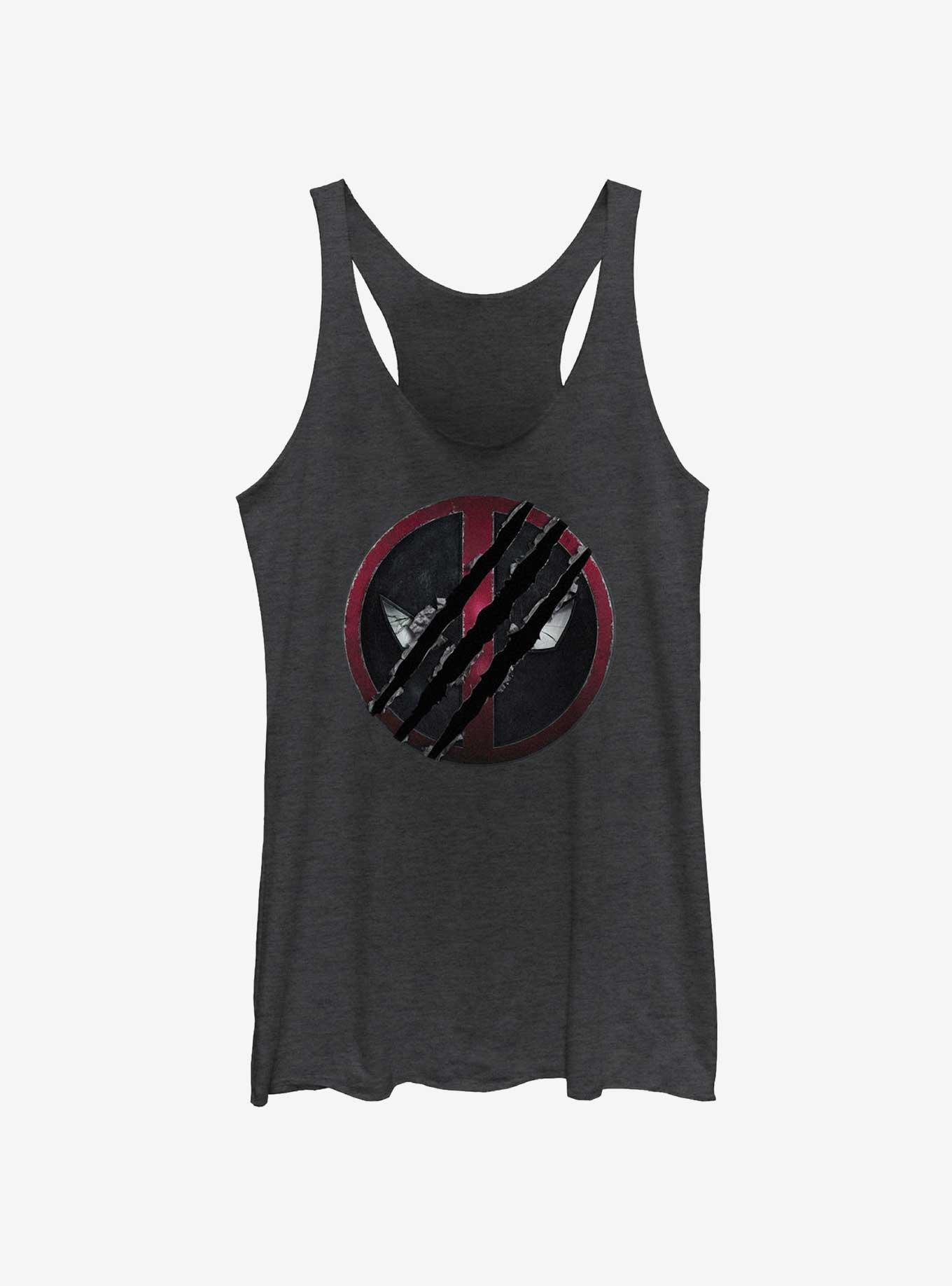 Marvel Deadpool & Wolverine Clawed Deadpool Emblem Girls Tank, BLK HTR, hi-res