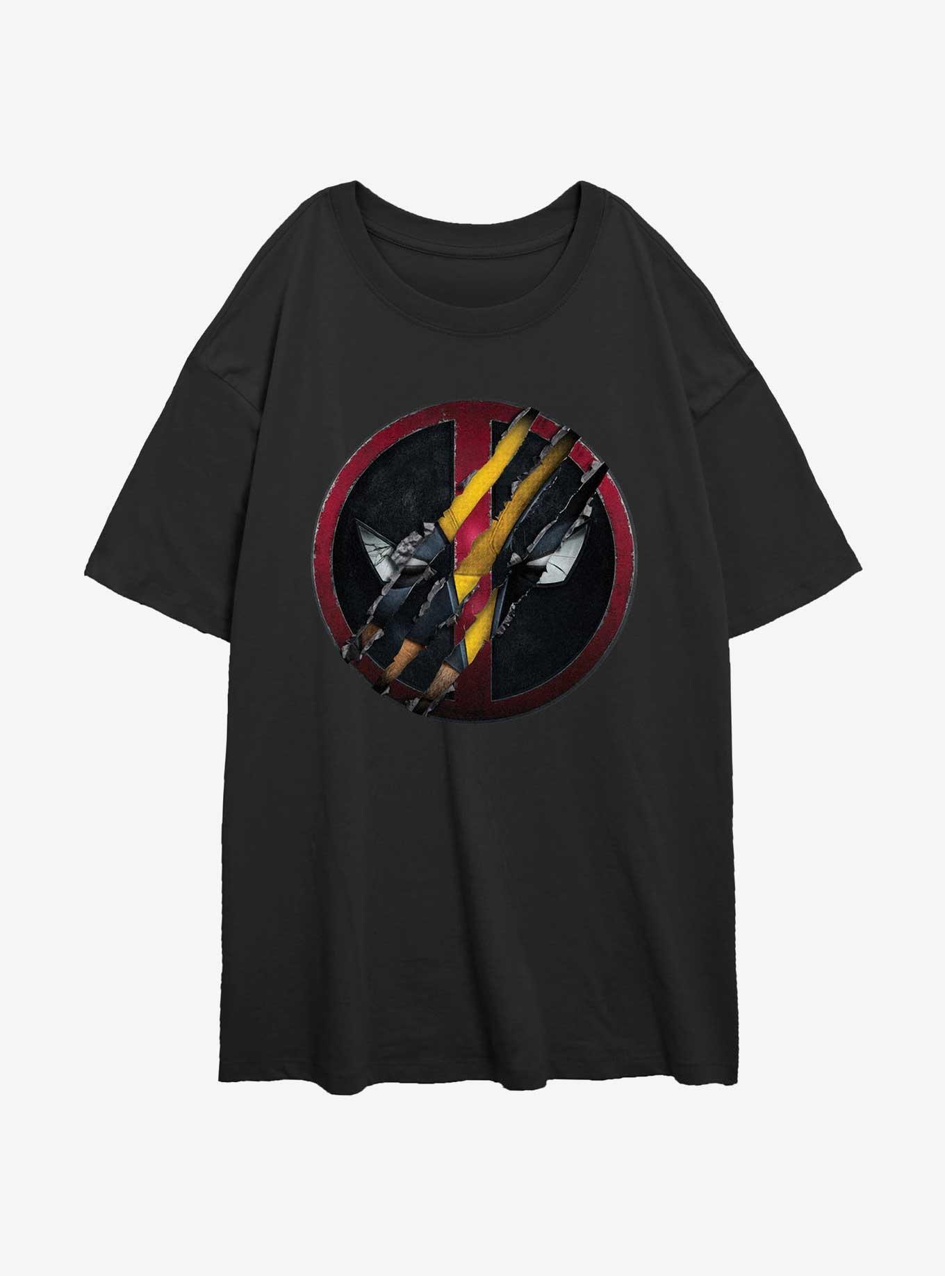 Marvel Deadpool & Wolverine Clawing Through Girls Oversized T-Shirt