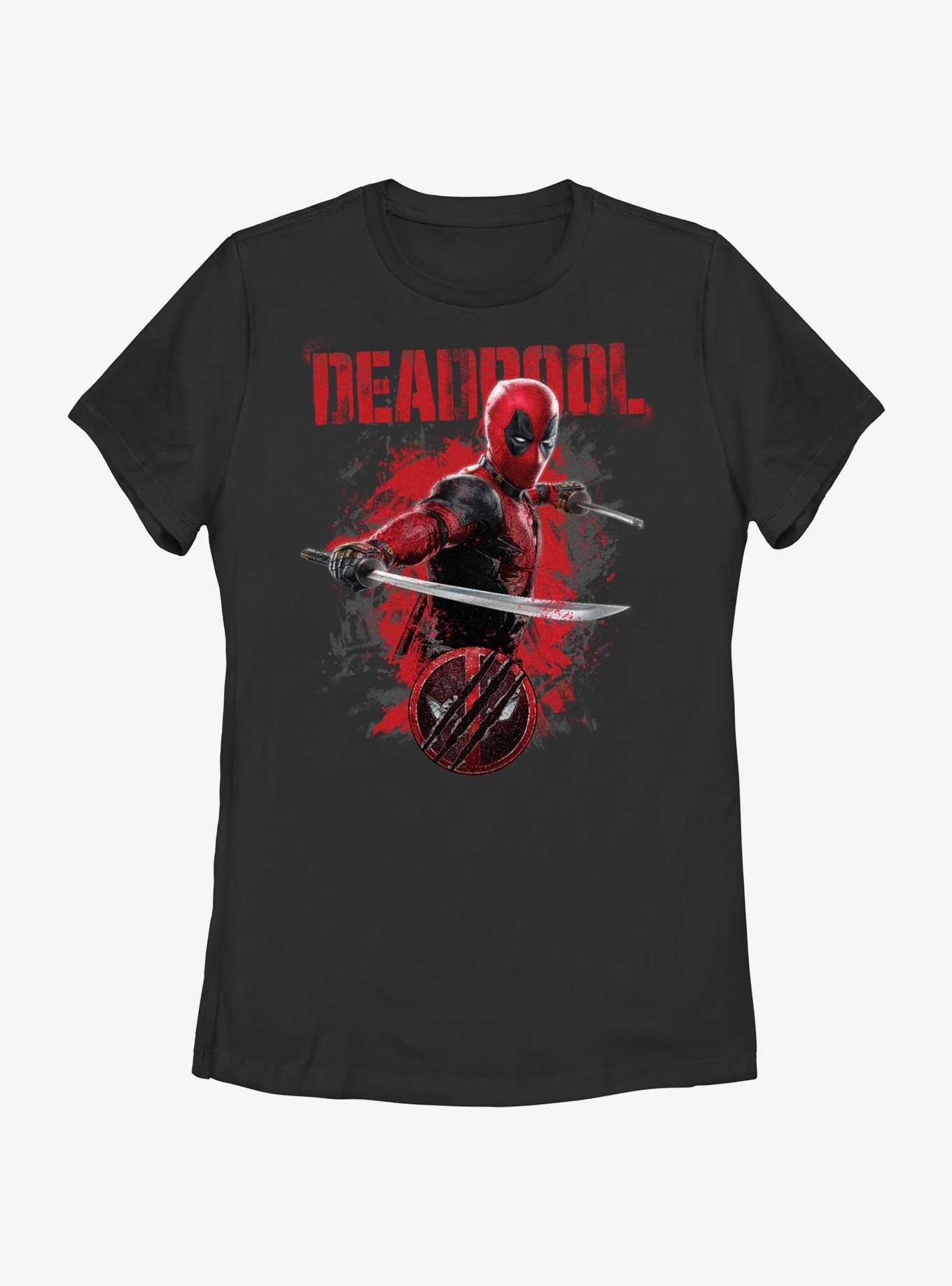 Marvel Deadpool & Wolverine Paint Dump Deadpool Womens T-Shirt, BLACK, hi-res
