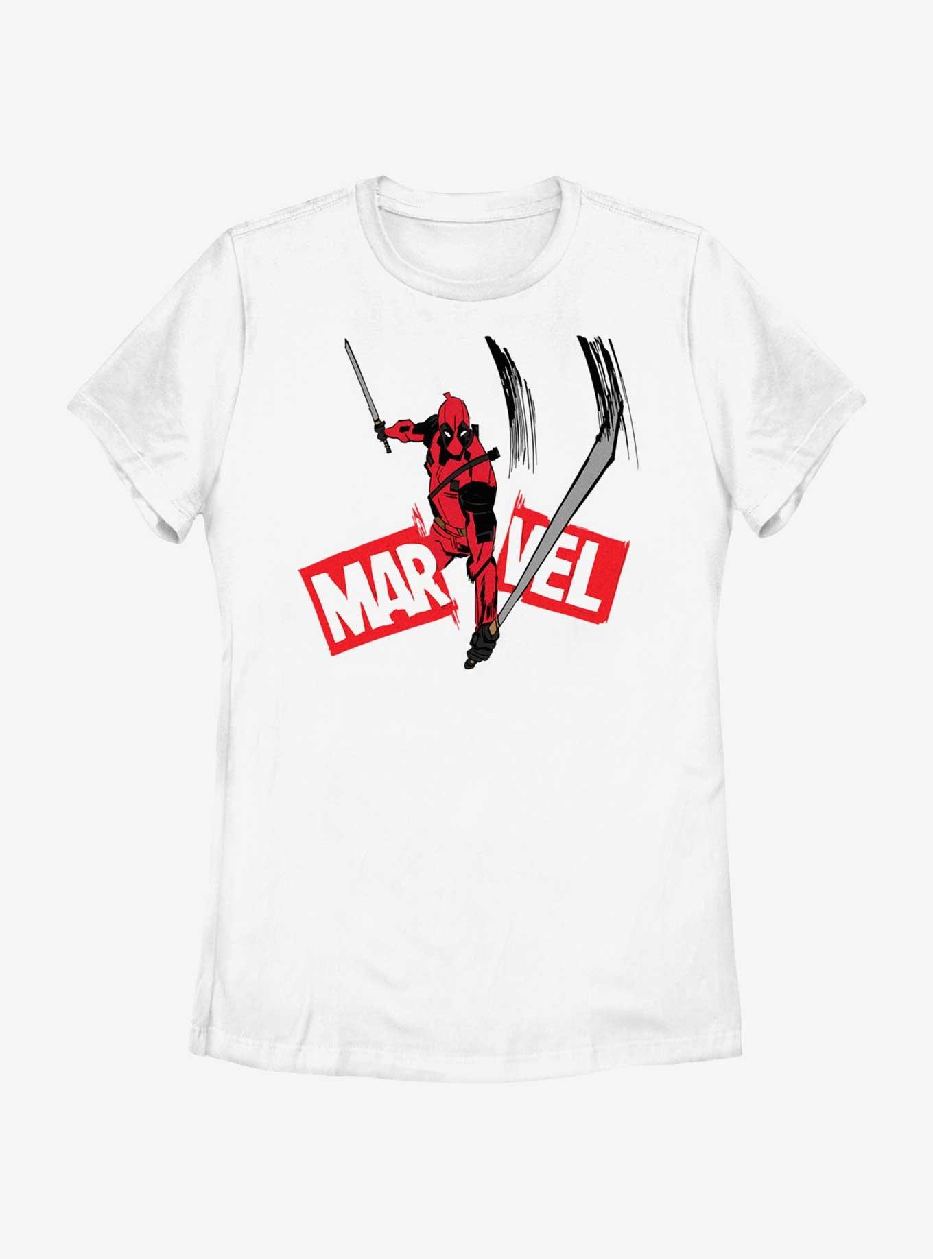 Marvel Deadpool & Wolverine Marvel Logo Slash Womens T-Shirt, WHITE, hi-res