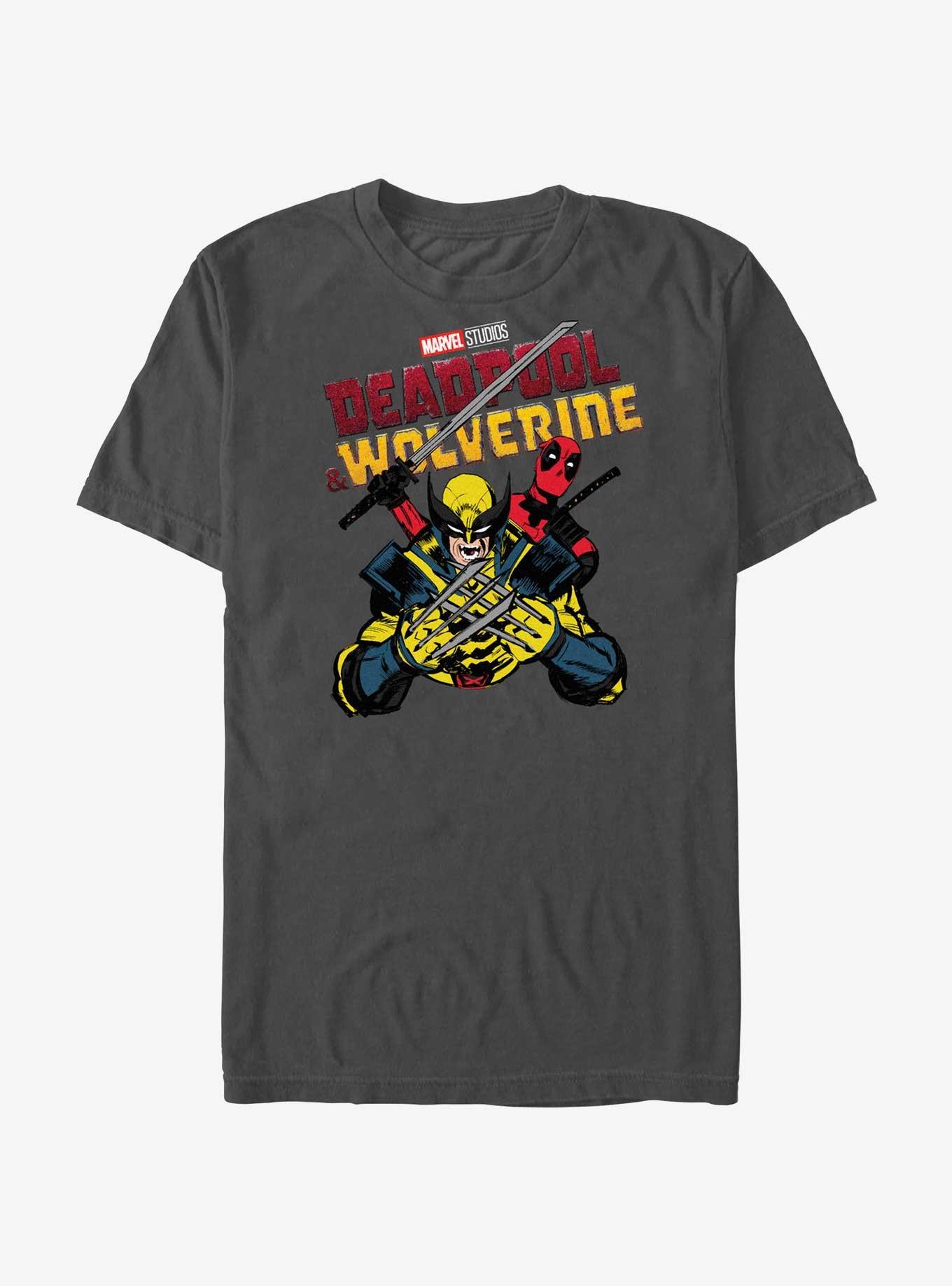 Marvel Deadpool & Wolverine Cross Slash Fight T-Shirt, CHARCOAL, hi-res