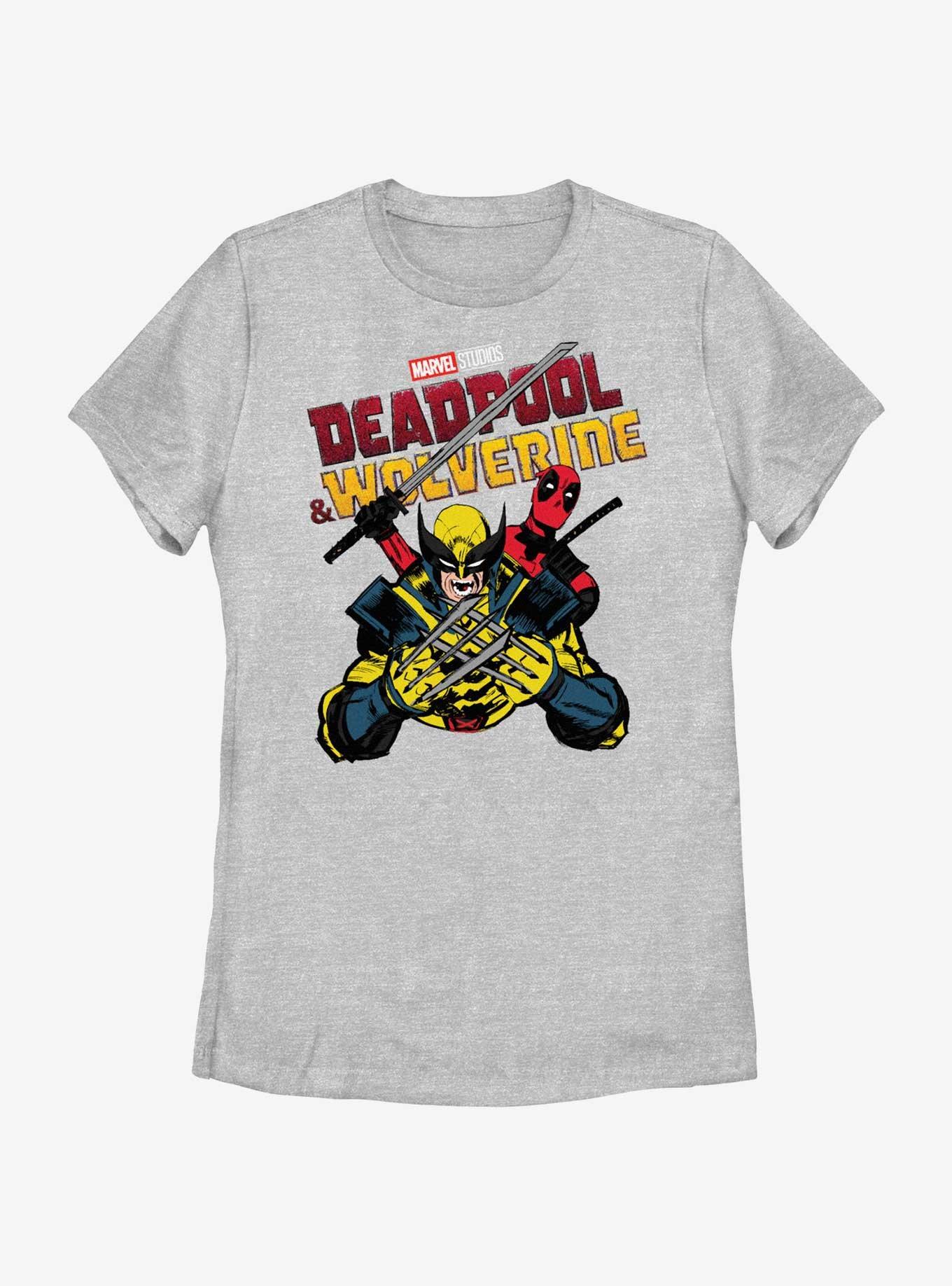 Marvel Deadpool & Wolverine Cross Slash Fight Womens T-Shirt, ATH HTR, hi-res