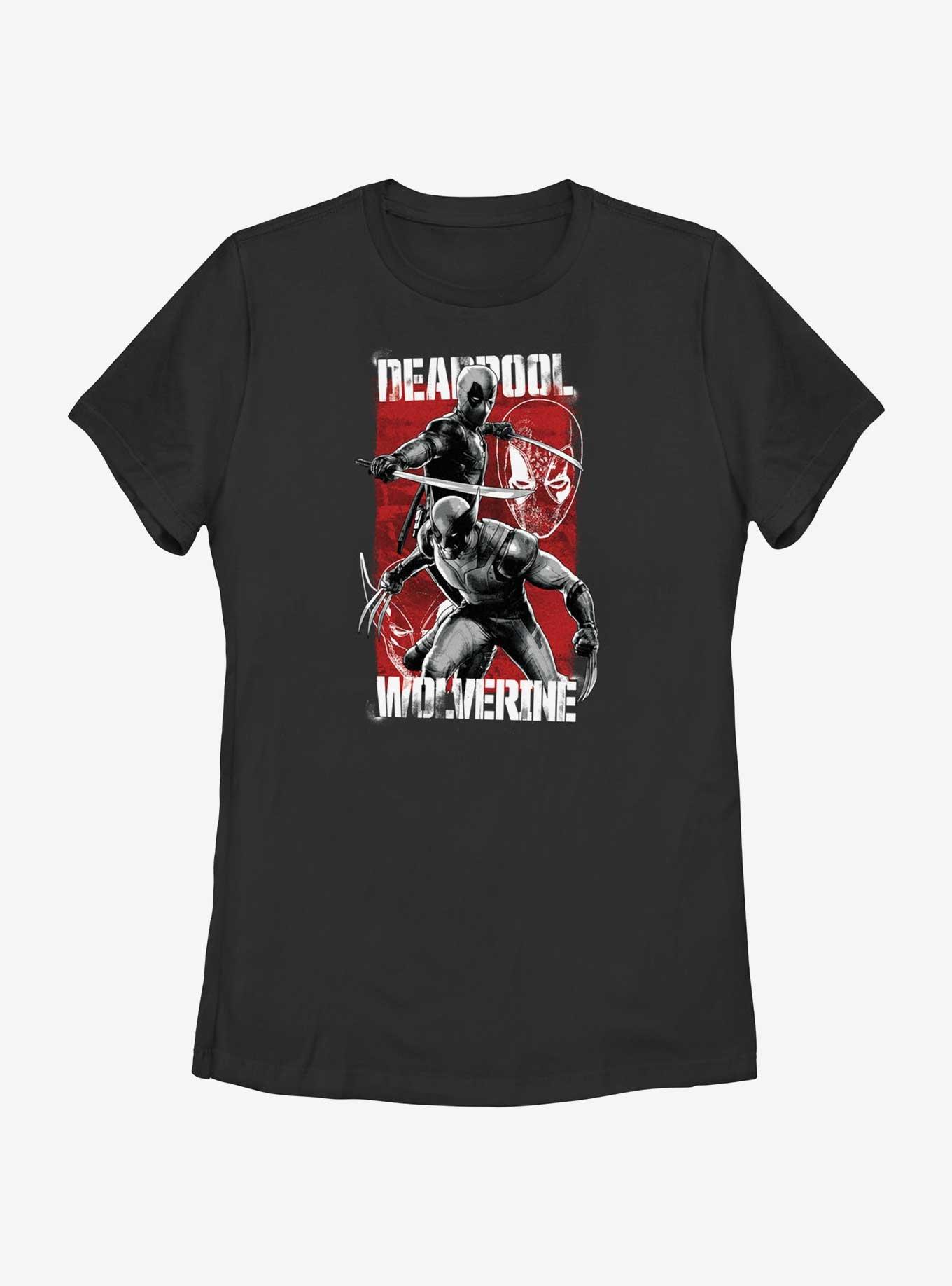 Marvel Deadpool & Wolverine Red Yellow Black Womens T-Shirt, BLACK, hi-res