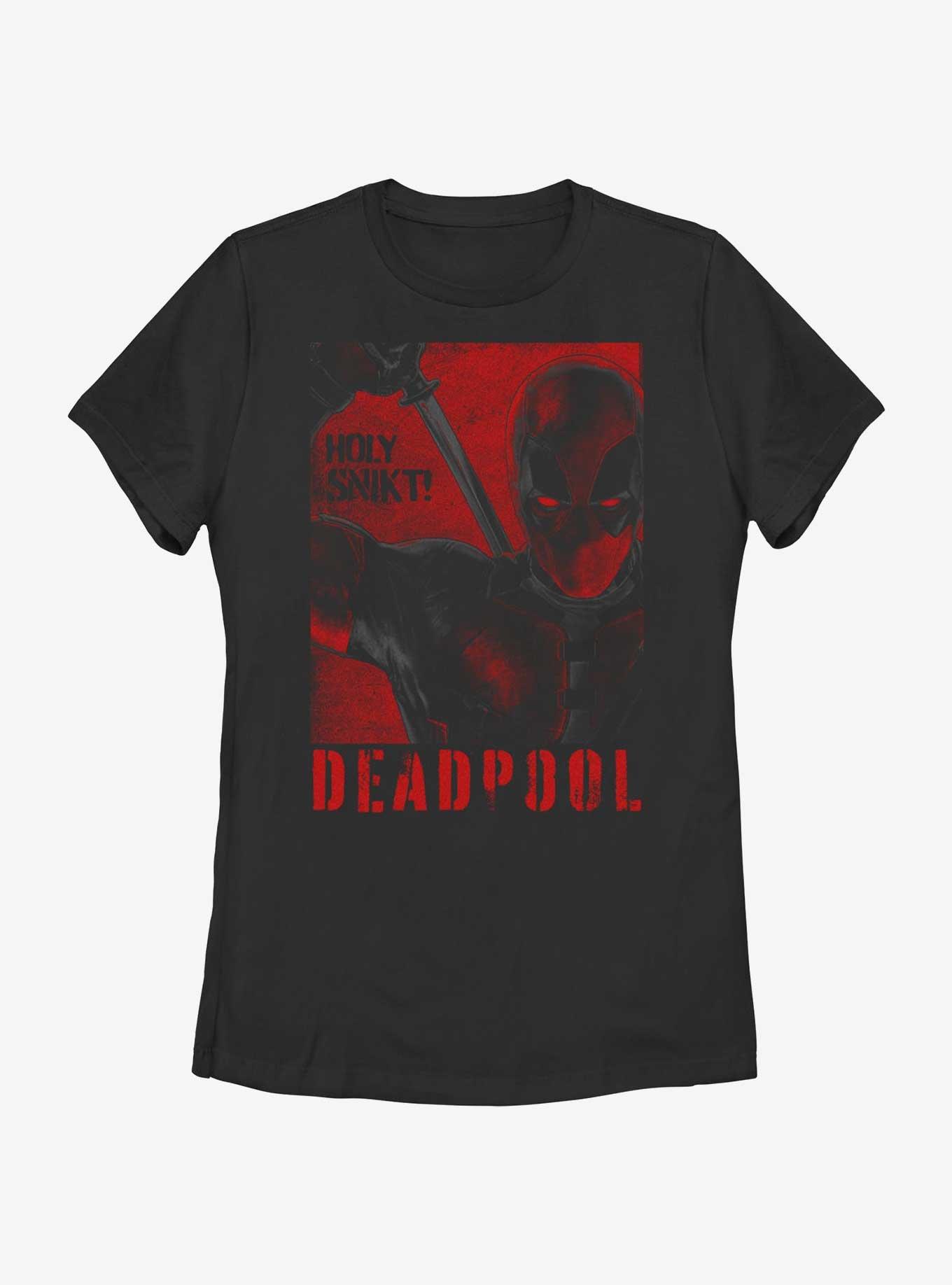 Marvel Deadpool & Wolverine Holy Snikt Deadpool Poster Womens T-Shirt BoxLunch Web Exclusive, BLACK, hi-res