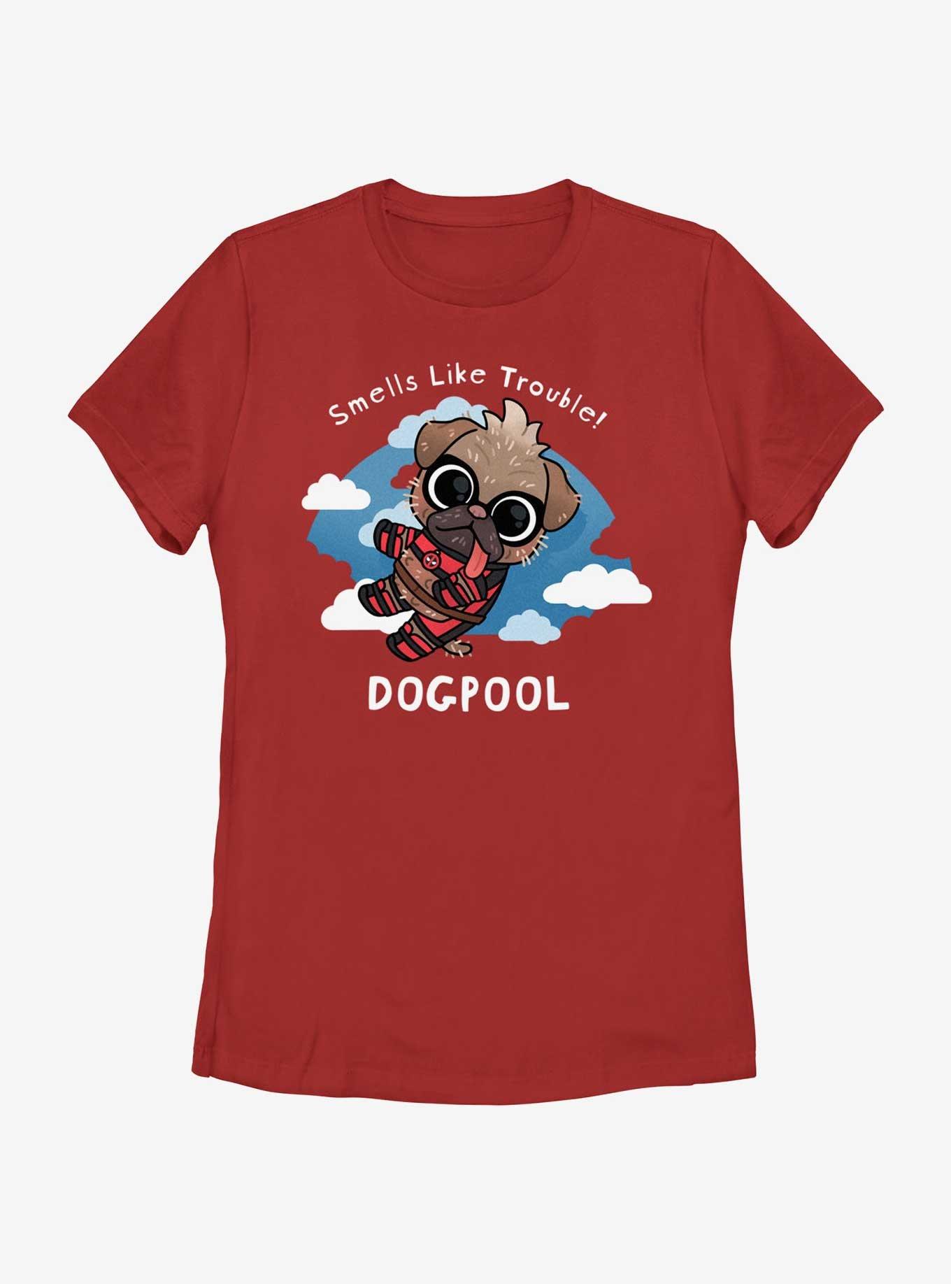 Marvel Deadpool & Wolverine Dogpool Smells Like Trouble Womens T-Shirt, RED, hi-res
