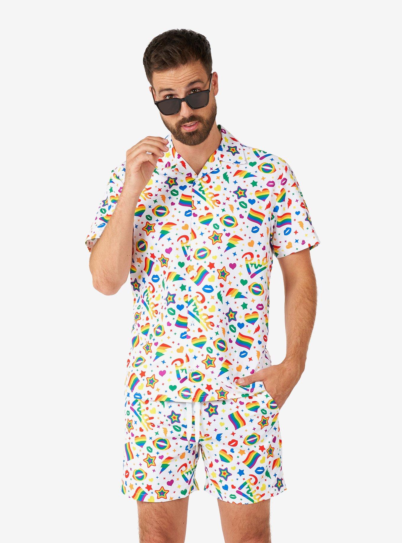 Pride Icons White Button-Up Shirt and Short Set, , hi-res