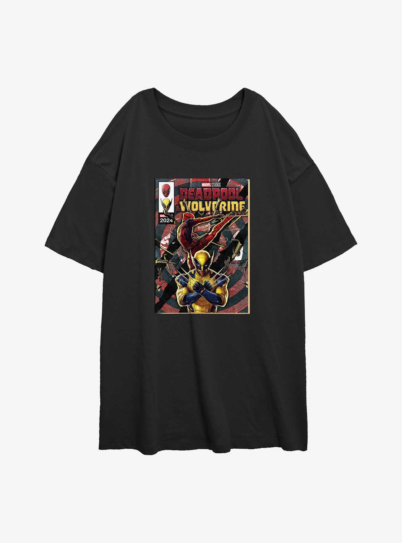 Marvel Deadpool & Wolverine Comic Cover Explosion Womens Oversized T-Shirt, BLACK, hi-res