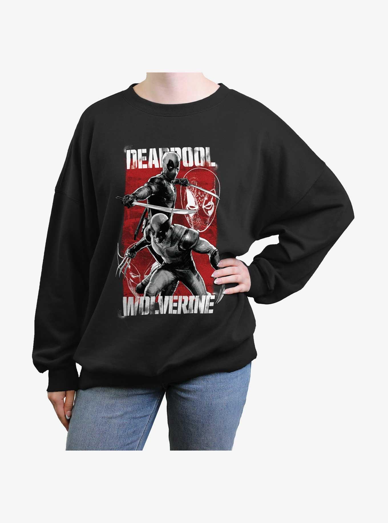 Marvel Deadpool & Wolverine Hero Portrait Womens Oversized Sweatshirt, BLACK, hi-res