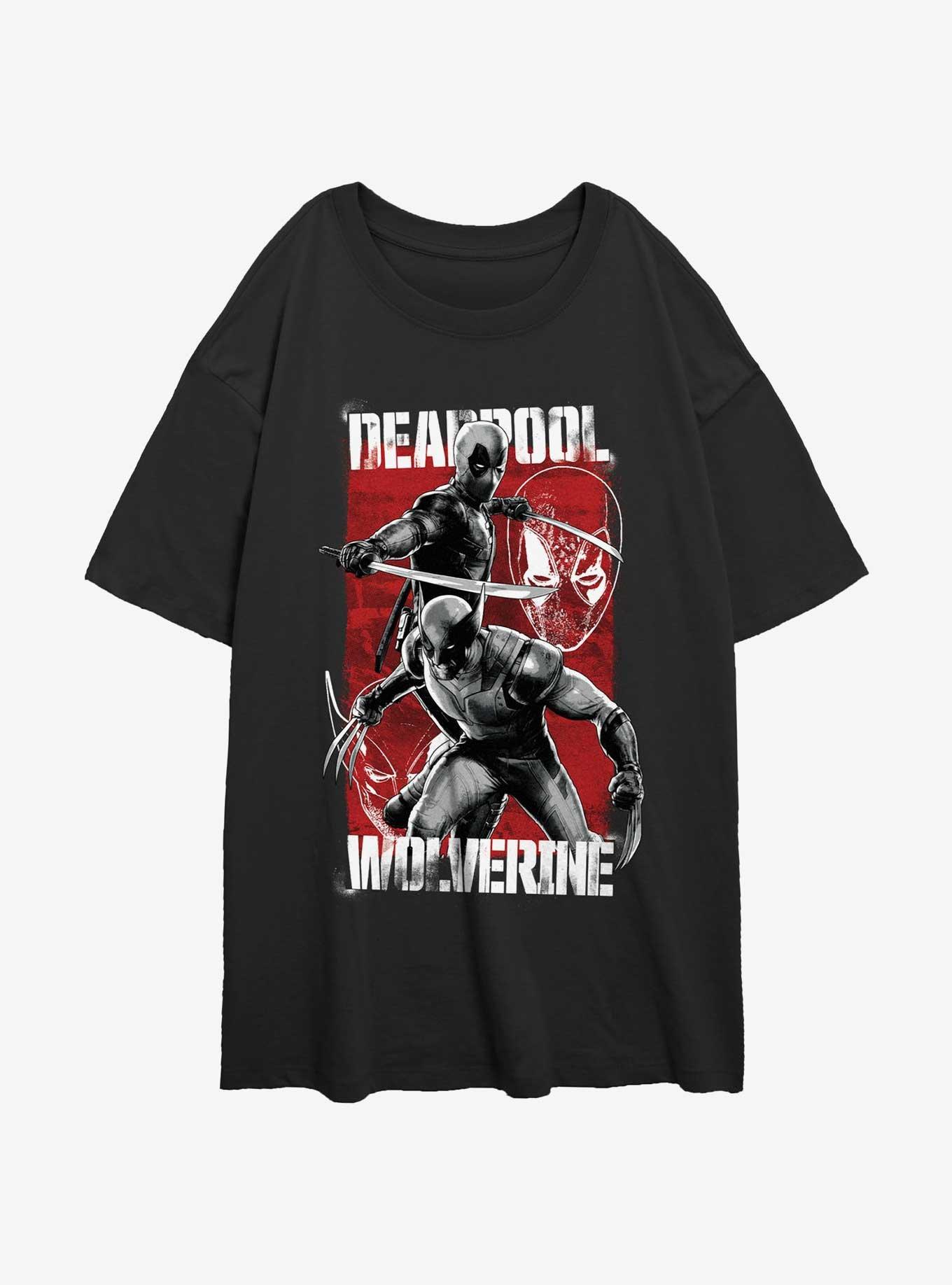 Marvel Deadpool & Wolverine Hero Portrait Womens Oversized T-Shirt, BLACK, hi-res