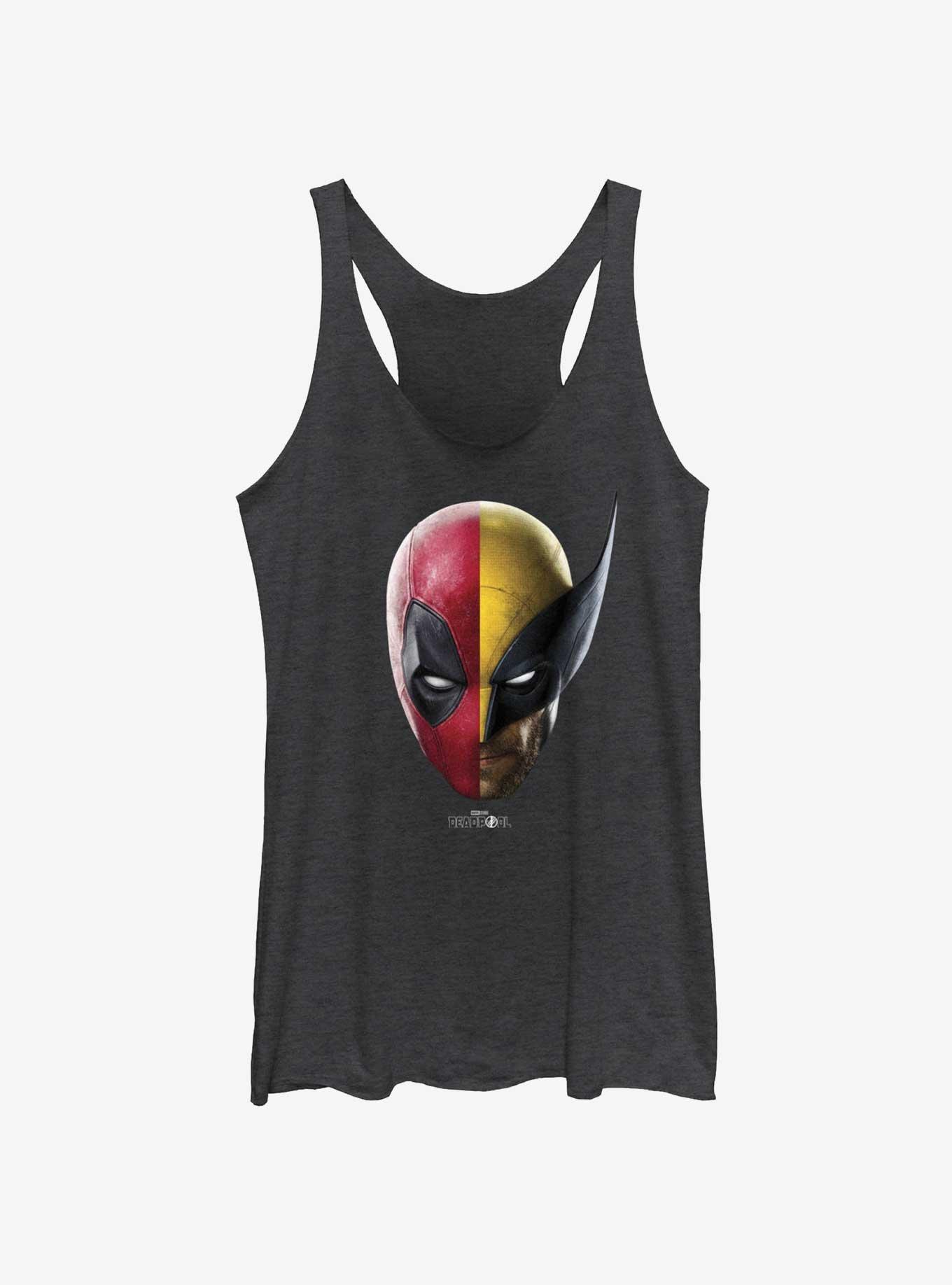 Marvel Deadpool & Wolverine Half Half Portrait Womens Tank Top, BLK HTR, hi-res