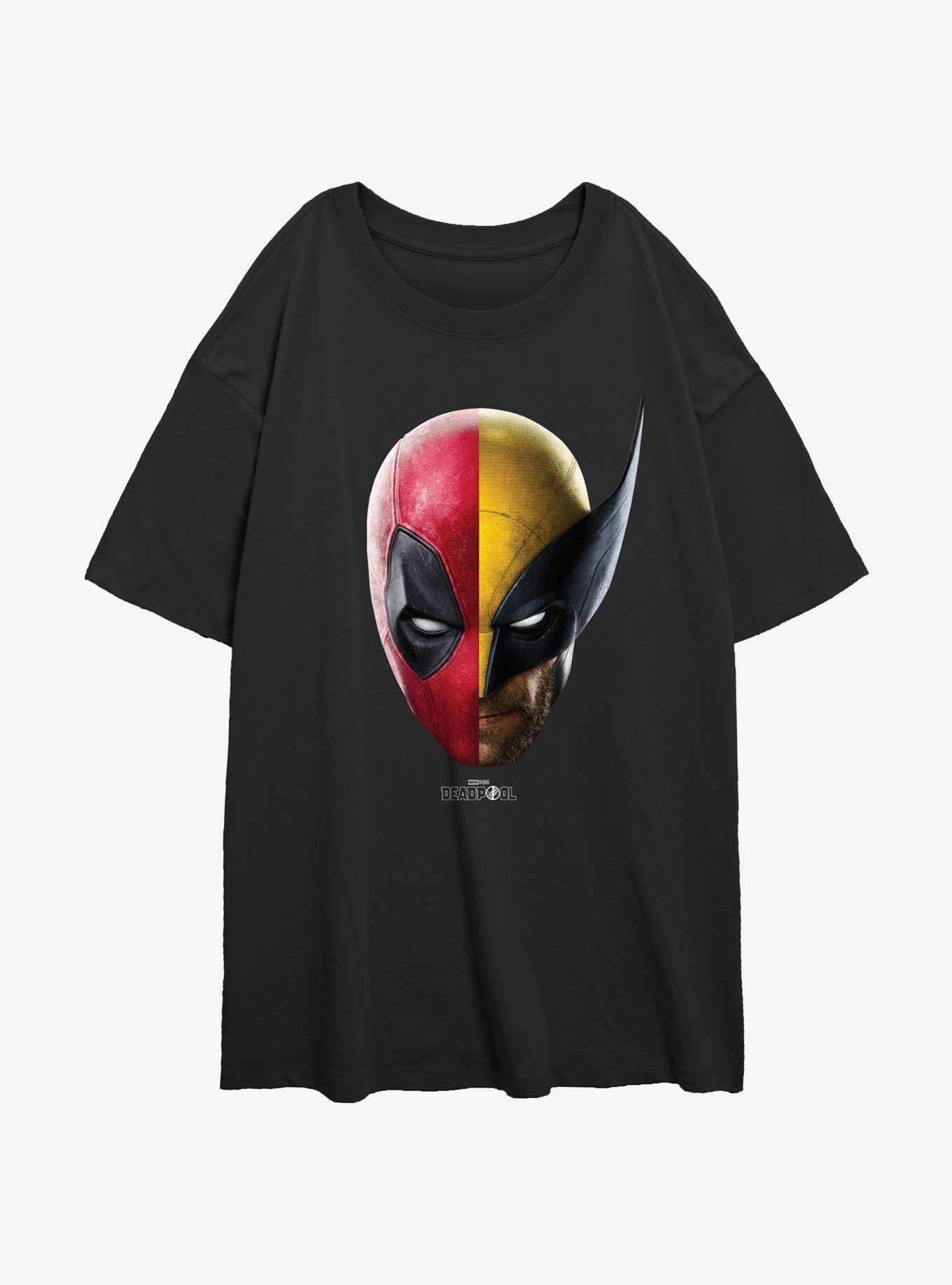 Marvel Deadpool & Wolverine Half Half Portrait Womens Oversized T-Shirt, BLACK, hi-res