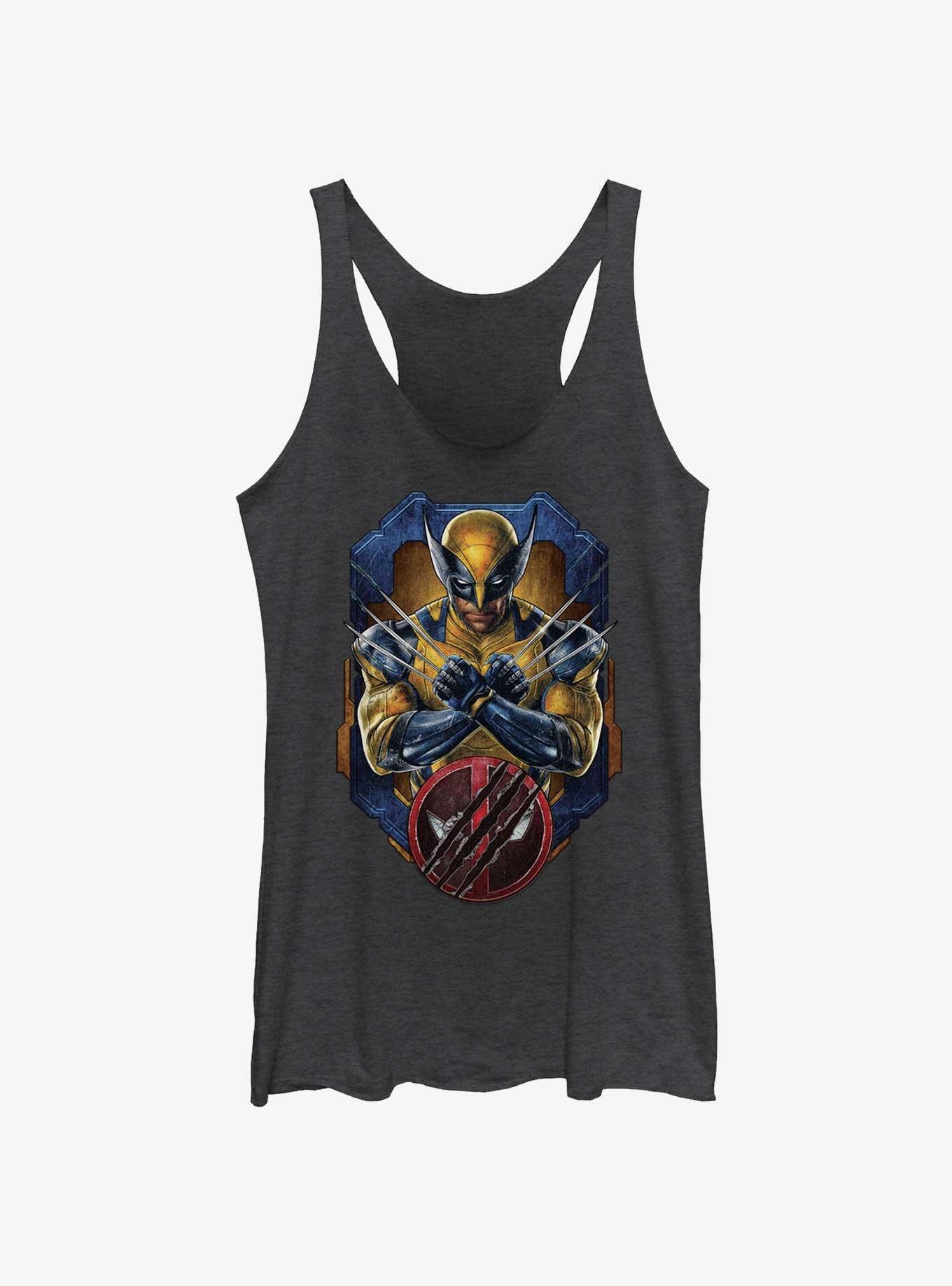 Marvel Deadpool & Wolverine Wolverine Pose Badge Womens Tank Top, BLK HTR, hi-res