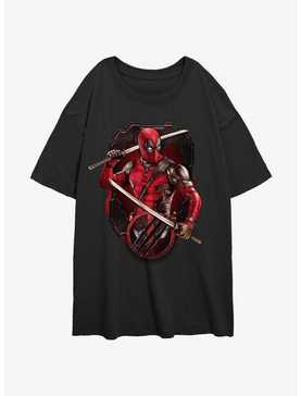 Marvel Deadpool & Wolverine Deadpool Pose Badge Womens Oversized T-Shirt, , hi-res