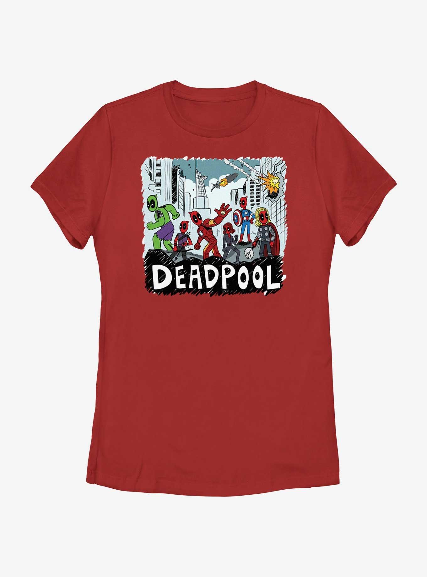 Marvel Deadpool & Wolverine Team Deadpool Avengers Womens T-Shirt, RED, hi-res