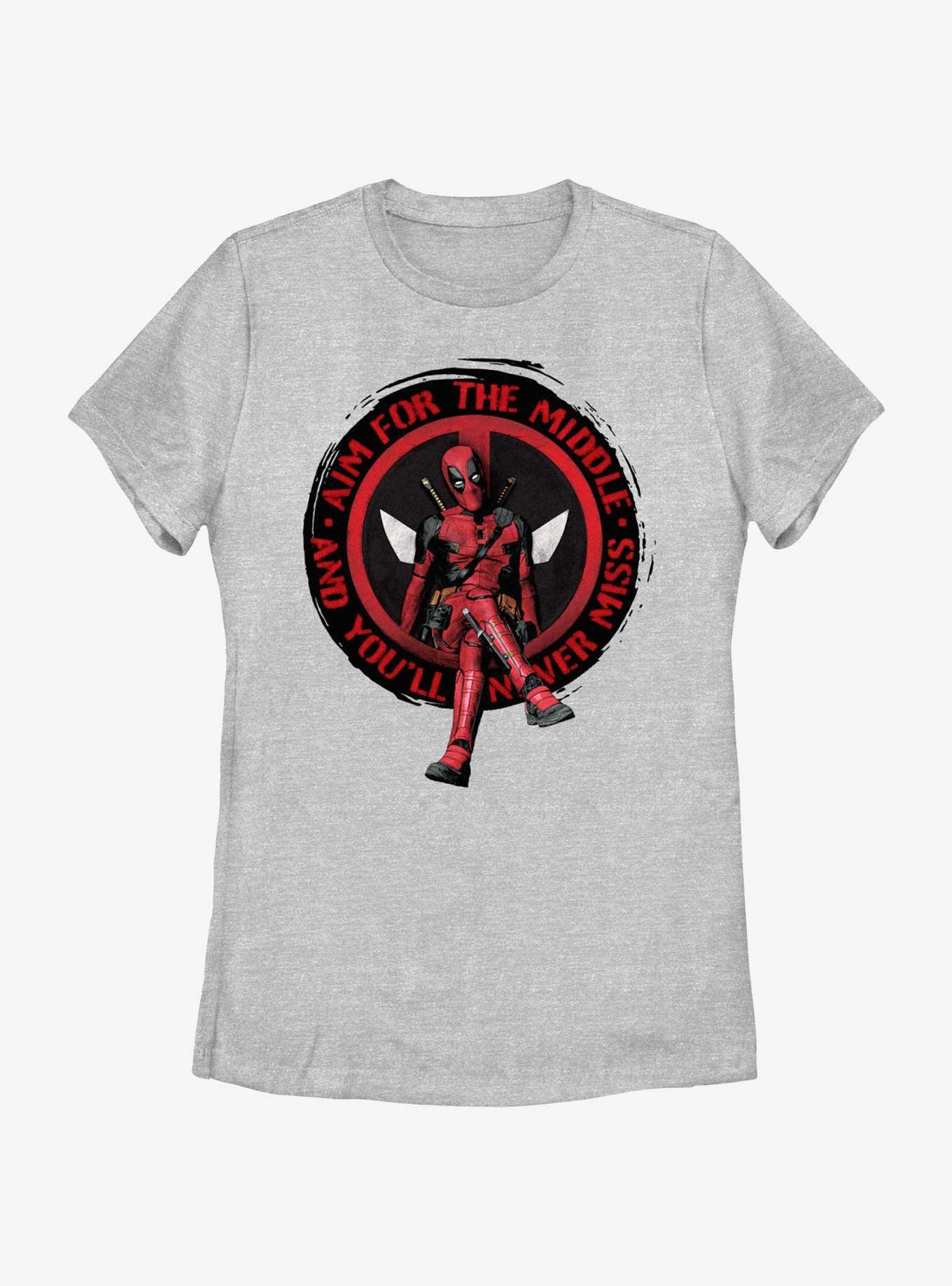 Marvel Deadpool & Wolverine Aim For The Middle Womens T-Shirt, ATH HTR, hi-res