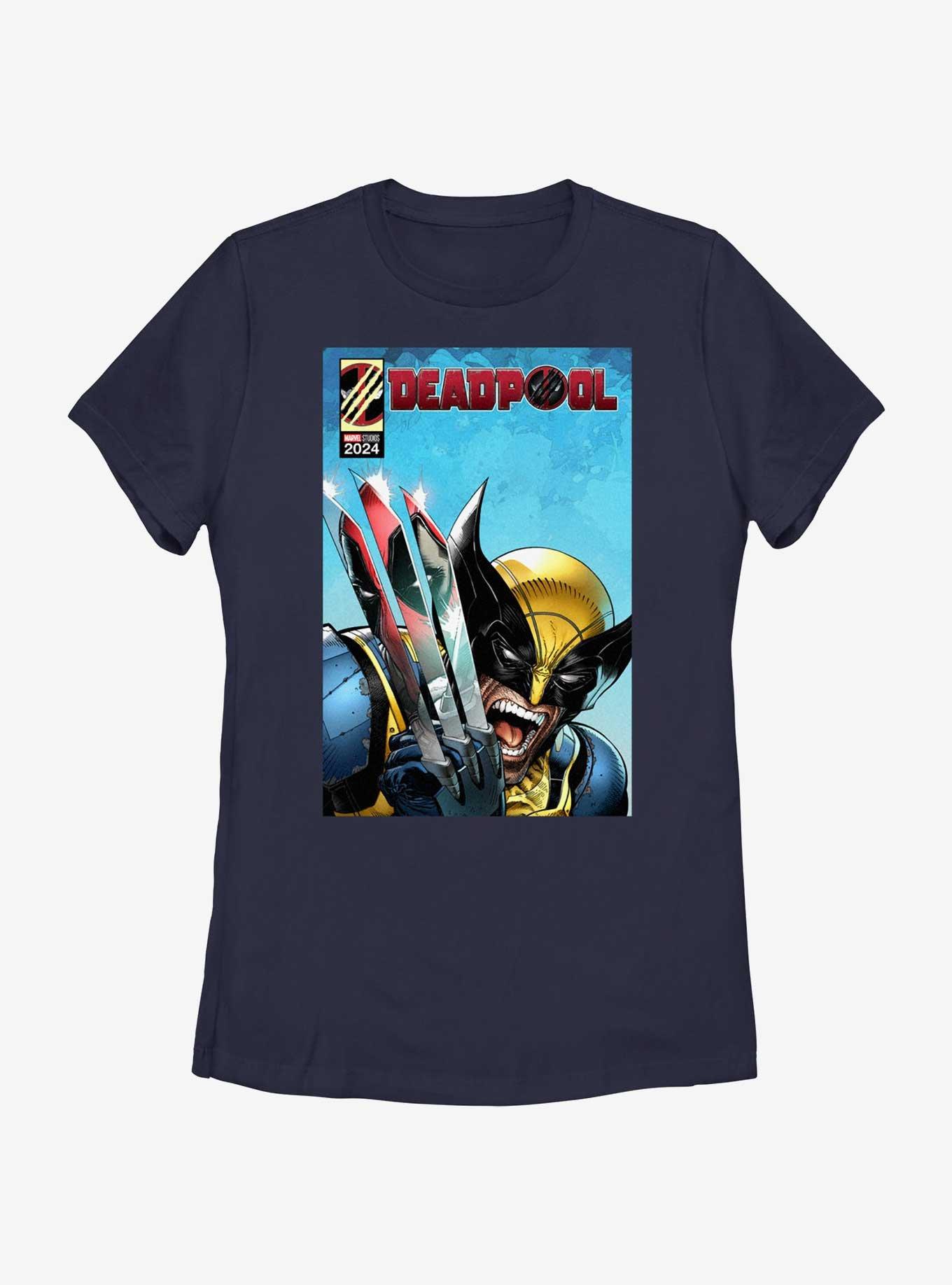 Marvel Deadpool & Wolverine Reflection In The Claw Womens T-Shirt, NAVY, hi-res