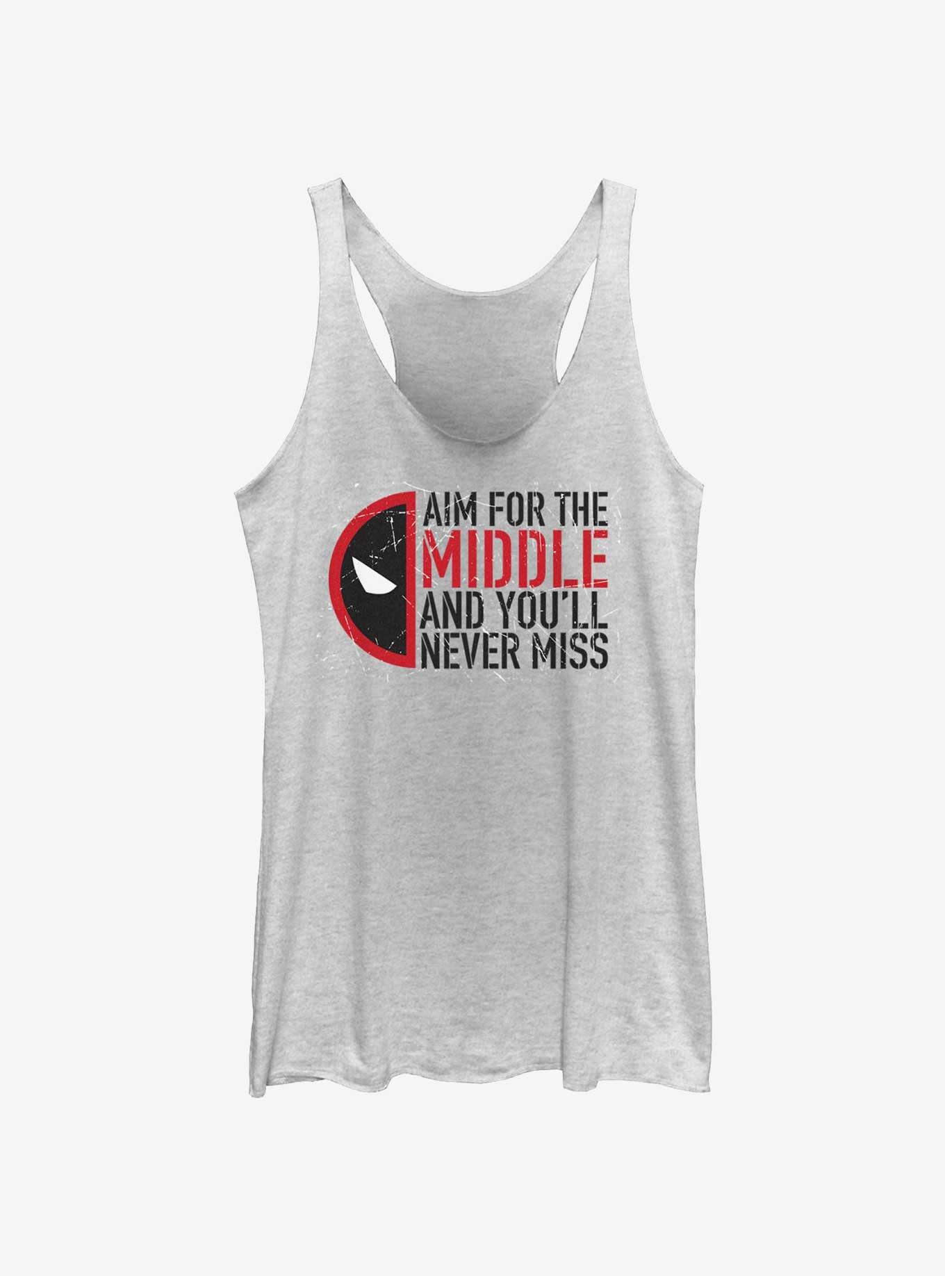 Marvel Deadpool & Wolverine Aim For The Middle Womens Tank Top, WHITE HTR, hi-res