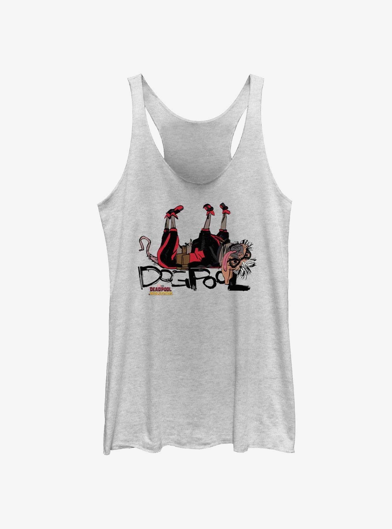 Marvel Deadpool & Wolverine Dogpool Play Dead Womens Tank Top, WHITE HTR, hi-res view 1