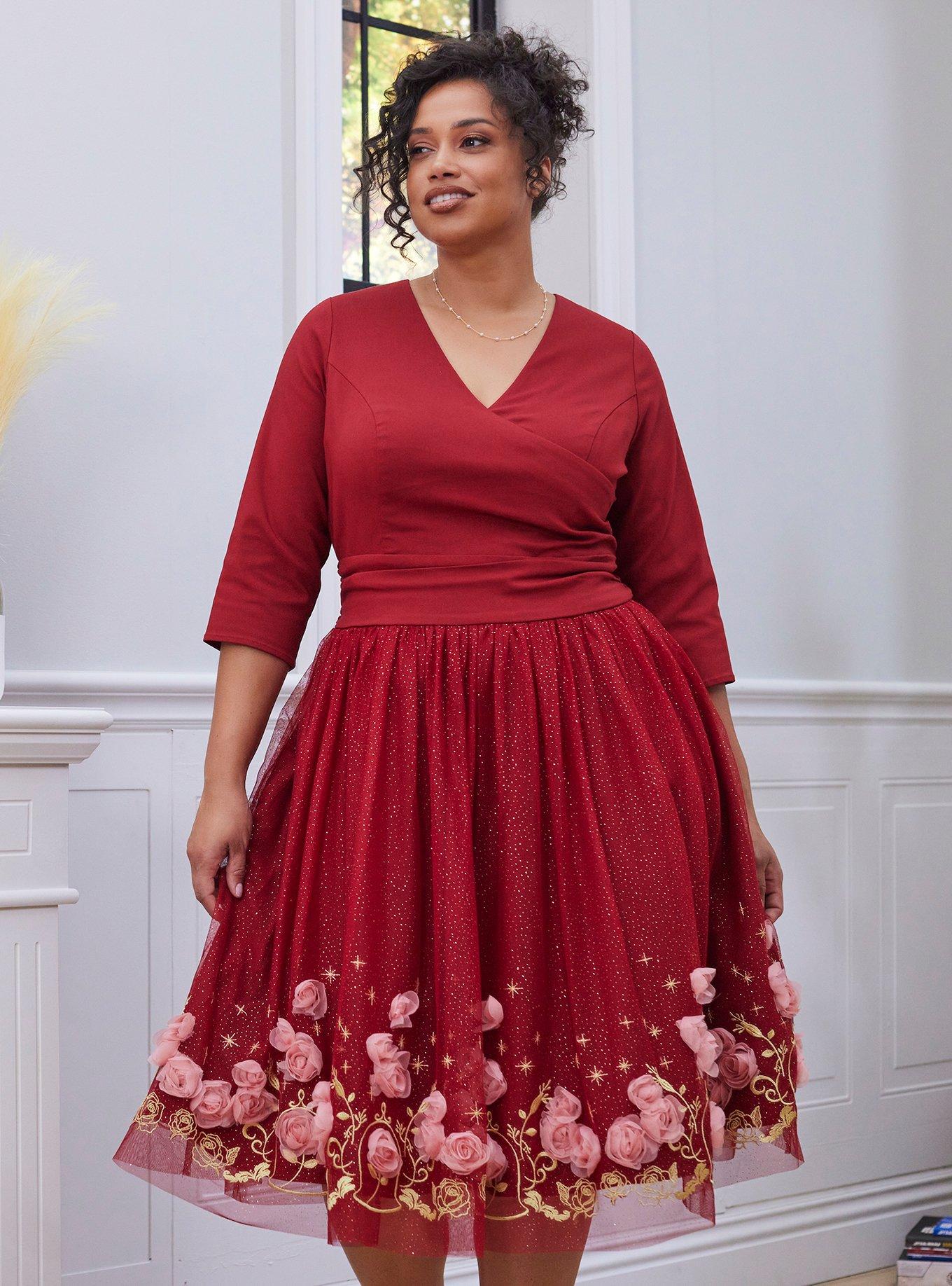 Her Universe Disney Beauty And The Beast Rose Glitter Dress Plus Size Her Universe Exclusive, BRICK, hi-res
