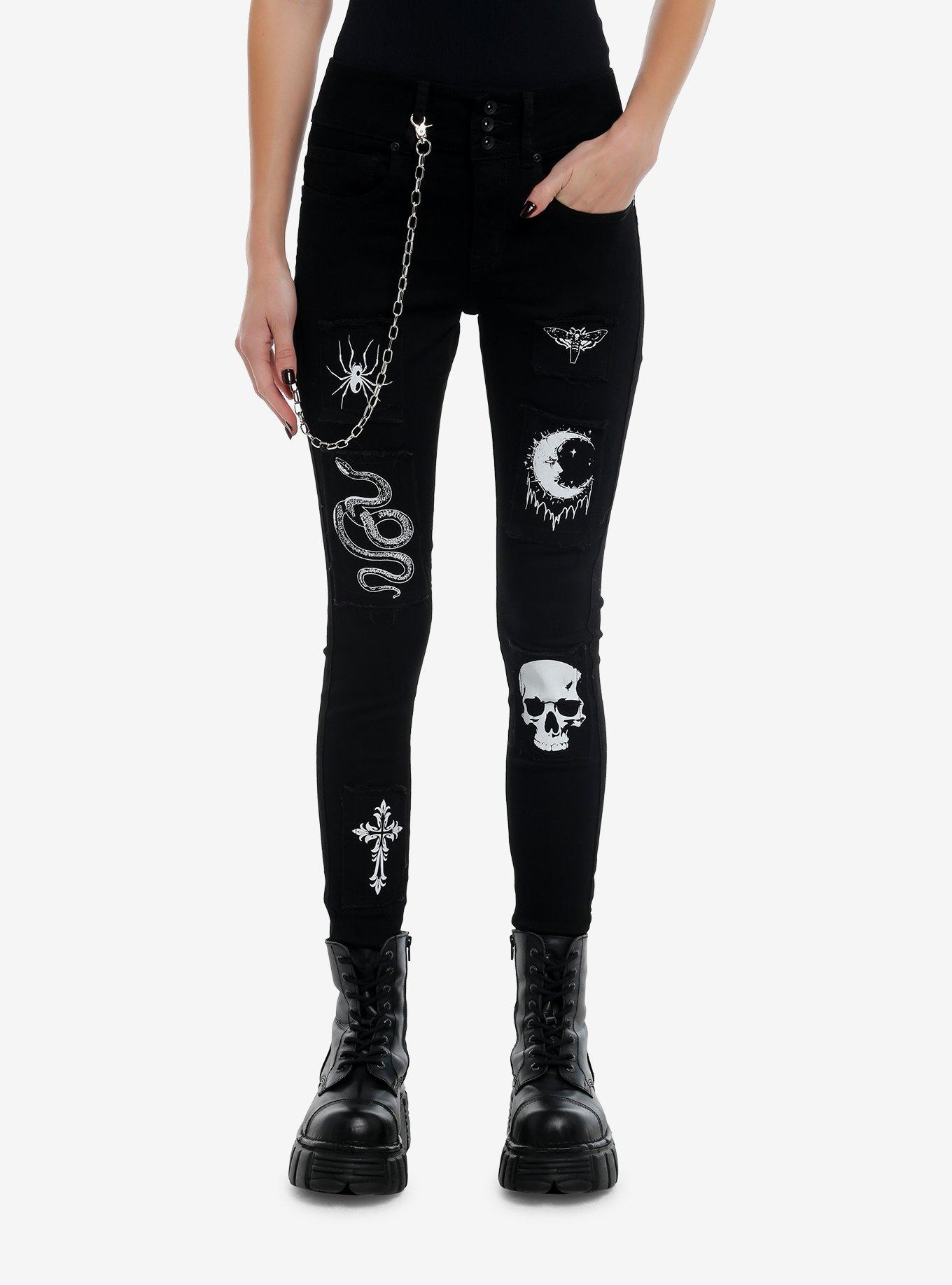 Cosmic Aura Witchy Icons Patch Side Chain Super Skinny Jeans