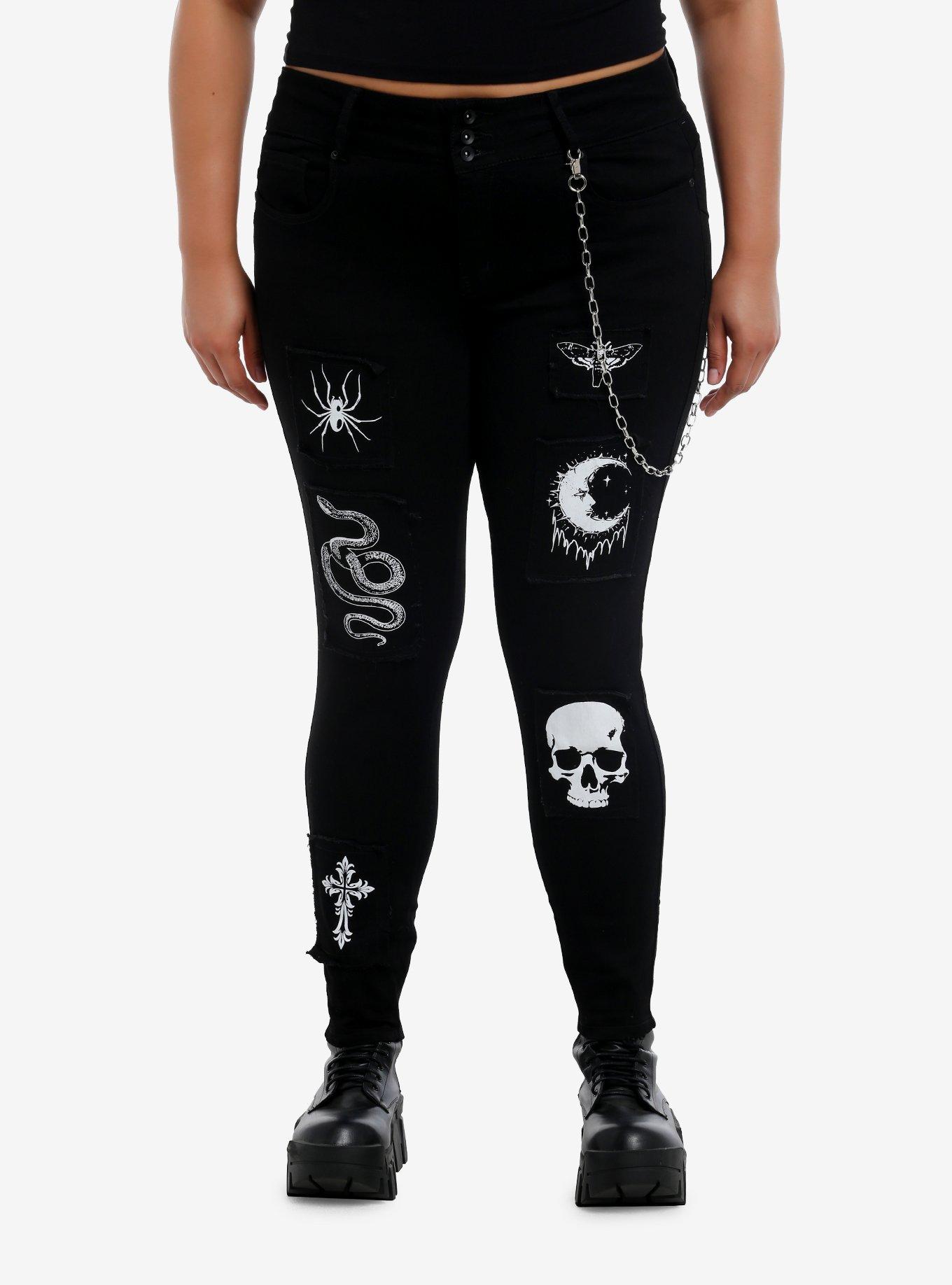 Cosmic Aura Witchy Icons Patch Side Chain Super Skinny Jeans Plus