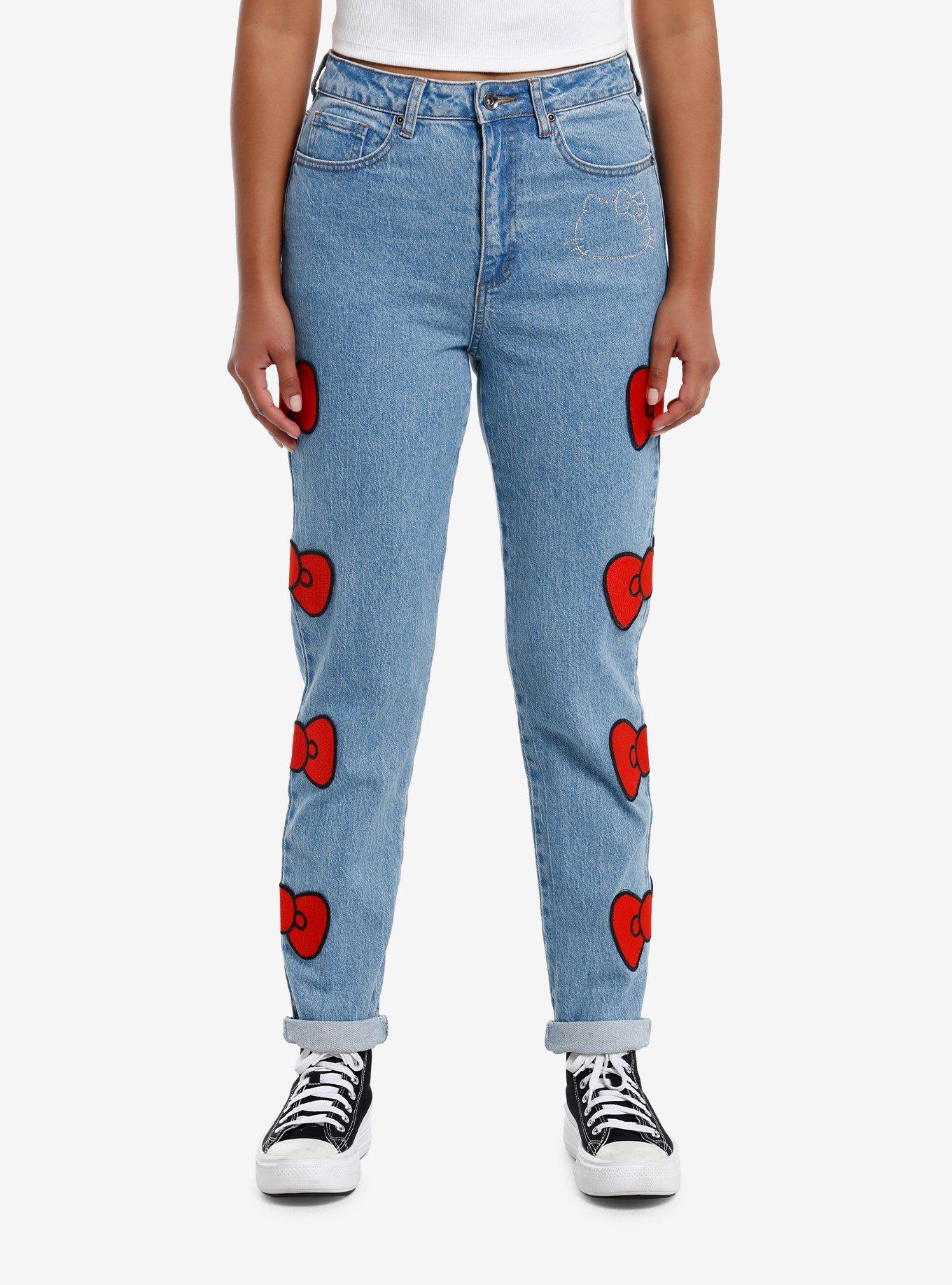 Hello Kitty Red Bow & Rhinestone Mom Jeans, , hi-res